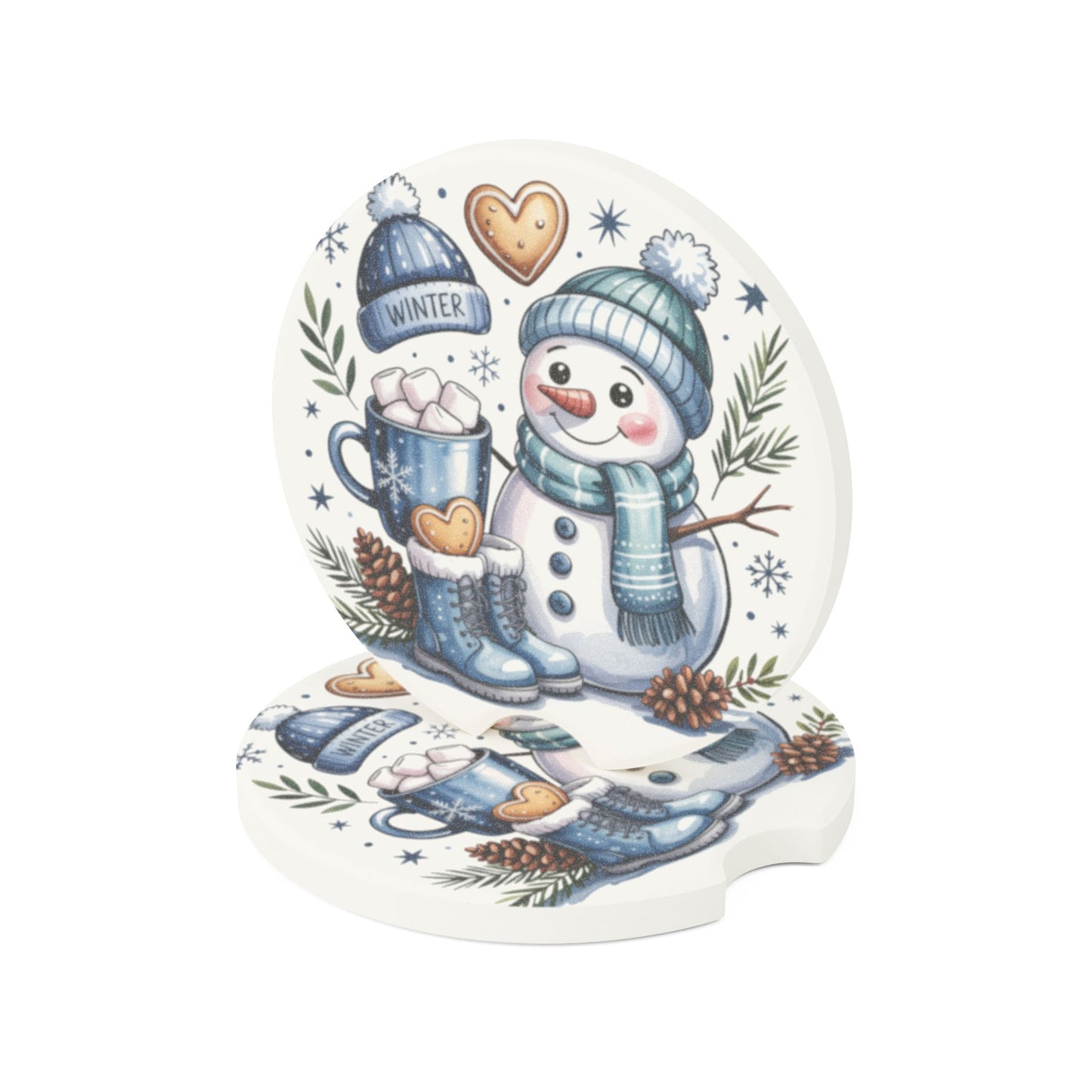 Winter Snowman Car Coaster, Cute Coaster for Cars, Holiday Decor, Gift for Winter Lovers, Snowman Merchandise, Winter Themed Accessories