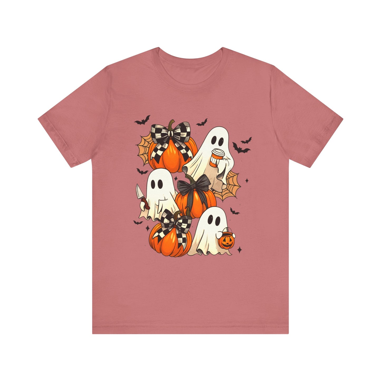 Halloween Pumpkin Tee Coquette Pumpkins and Bats Shirt Fall Witchy Vibes Spooky Bat Graphic Tee, Halloween Spooky Coquette Gift For Friend