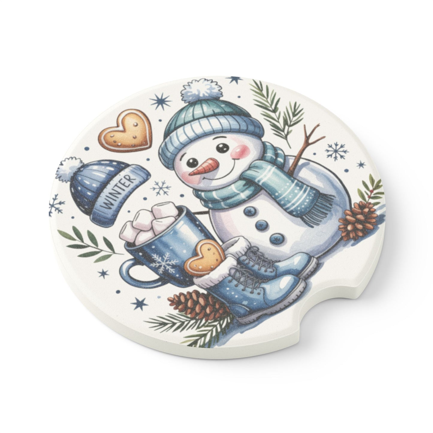 Winter Snowman Car Coaster, Cute Coaster for Cars, Holiday Decor, Gift for Winter Lovers, Snowman Merchandise, Winter Themed Accessories