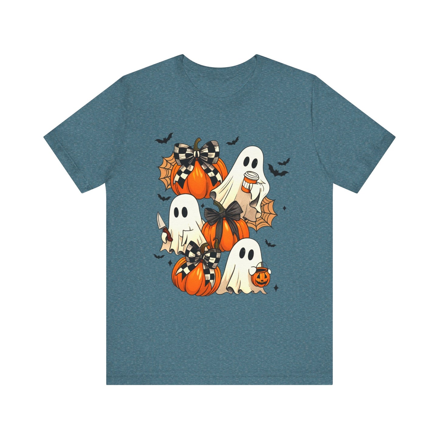 Halloween Pumpkin Tee Coquette Pumpkins and Bats Shirt Fall Witchy Vibes Spooky Bat Graphic Tee, Halloween Spooky Coquette Gift For Friend