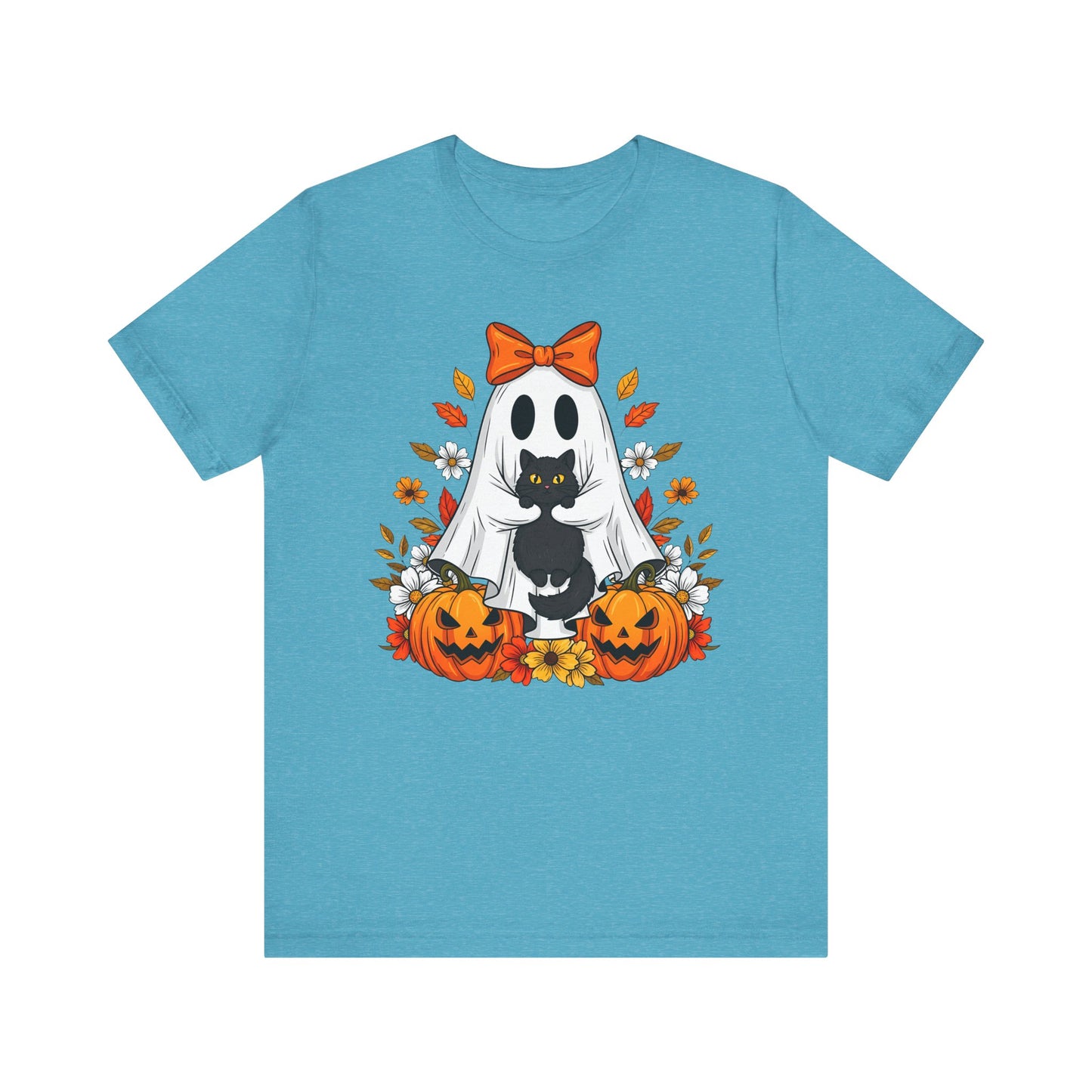 Halloween Cat Ghost Tee - Fall Tee, Spooky Shirt, Pumpkin Shirt, Unisex Halloween T-Shirt, Ghost Design
