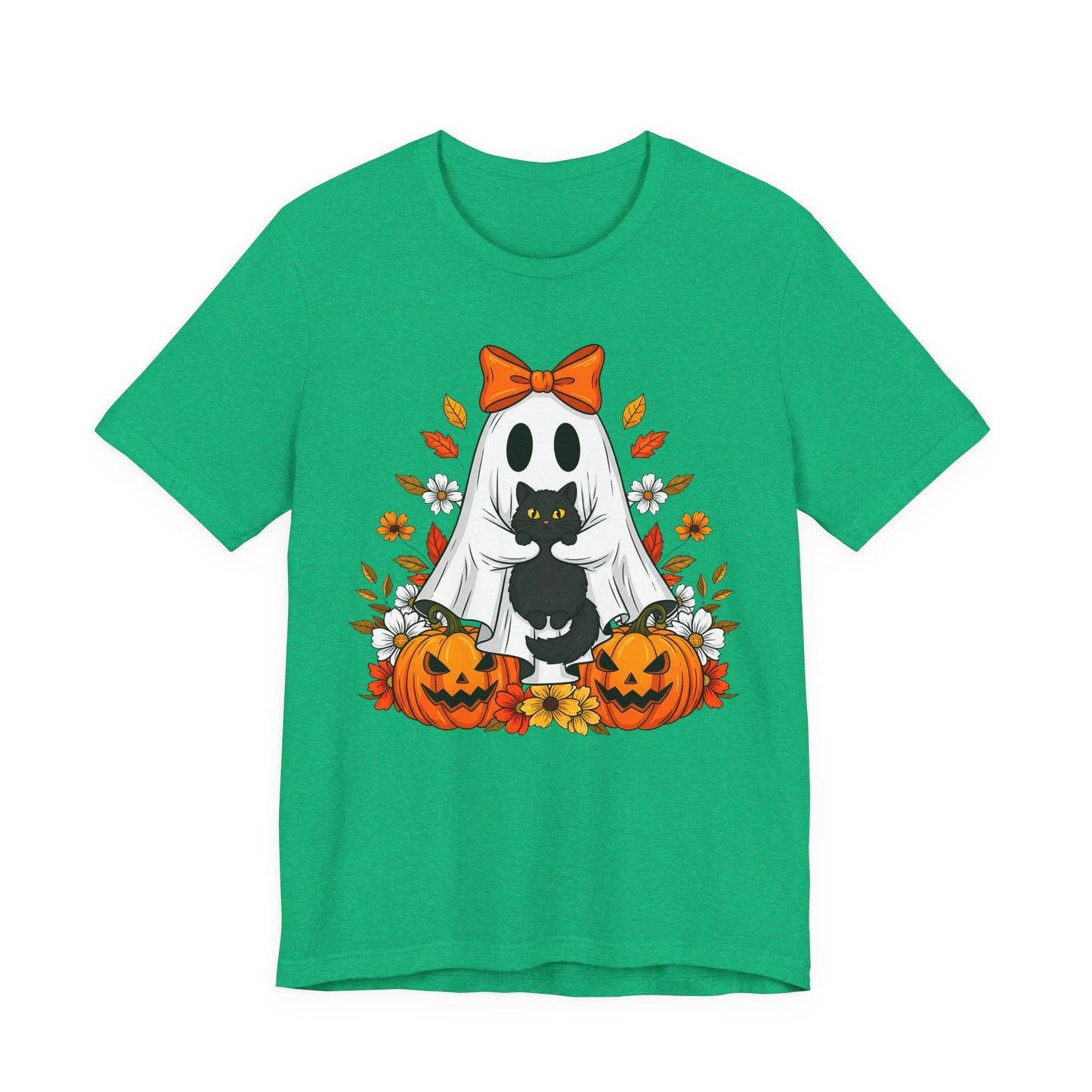 Halloween Cat Ghost Tee - Fall Tee, Spooky Shirt, Pumpkin Shirt, Unisex Halloween T-Shirt, Ghost Design