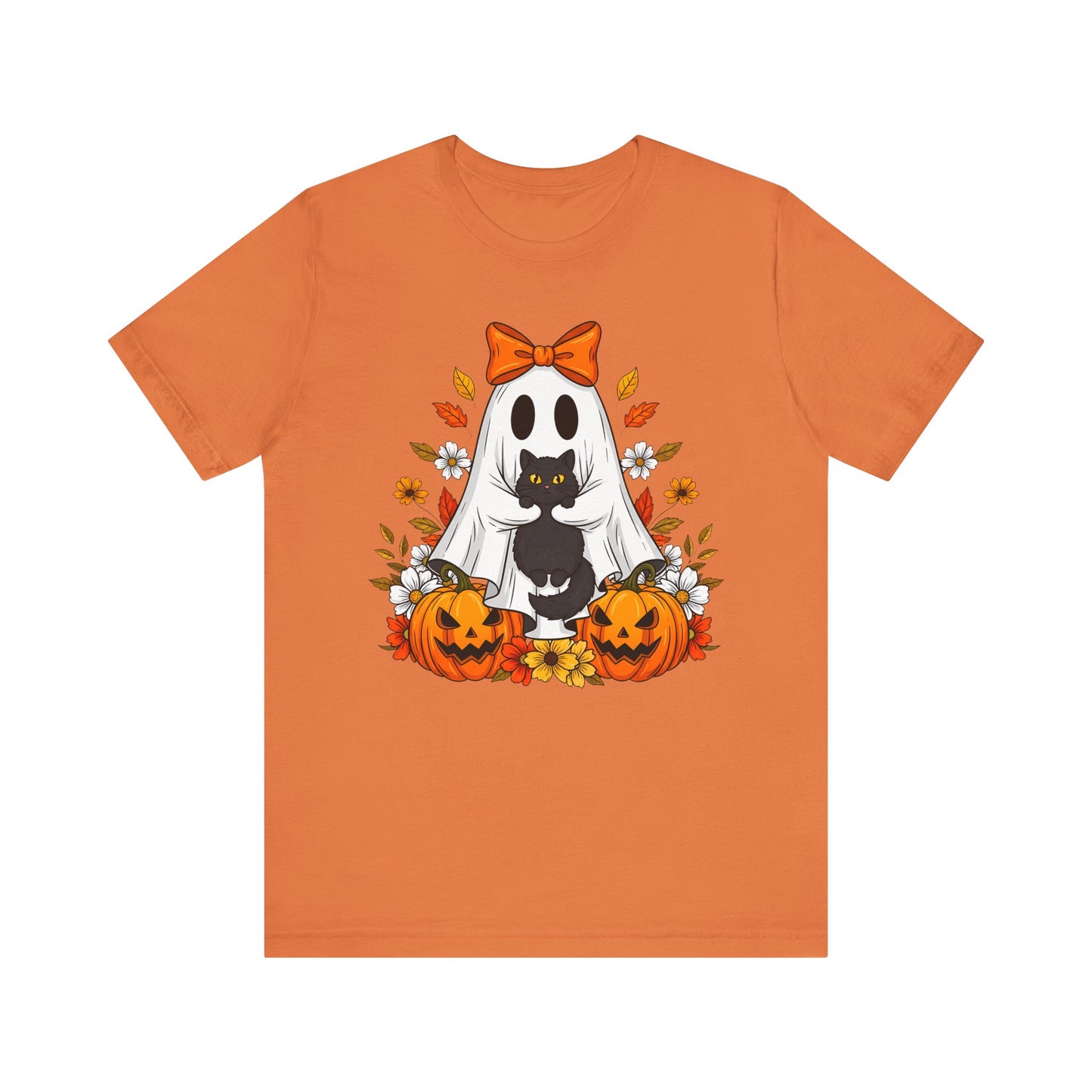 Halloween Cat Ghost Tee - Fall Tee, Spooky Shirt, Pumpkin Shirt, Unisex Halloween T-Shirt, Ghost Design