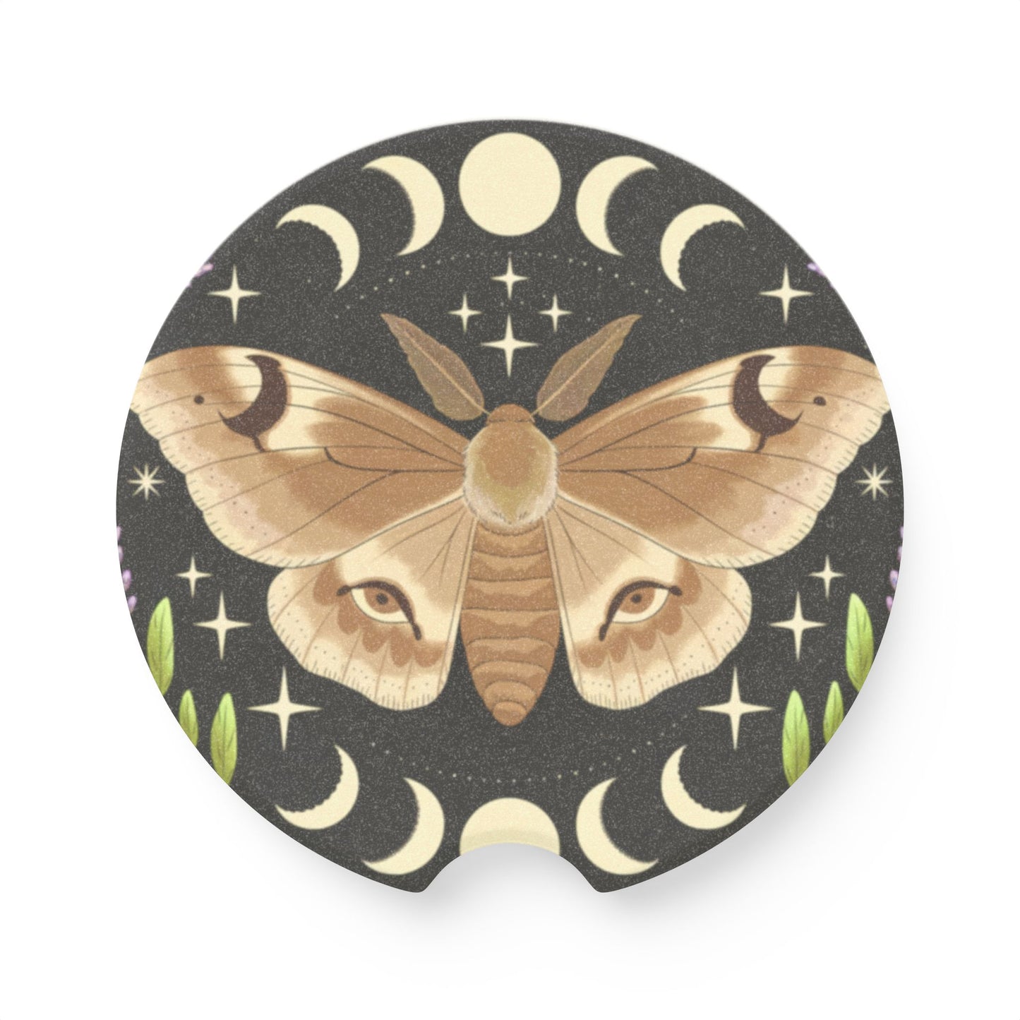 Moth Moon Car Coaster, Boho Car Accessories, Gift for Nature Lovers, Eco-Friendly Decor, Automotive Gifts for Her