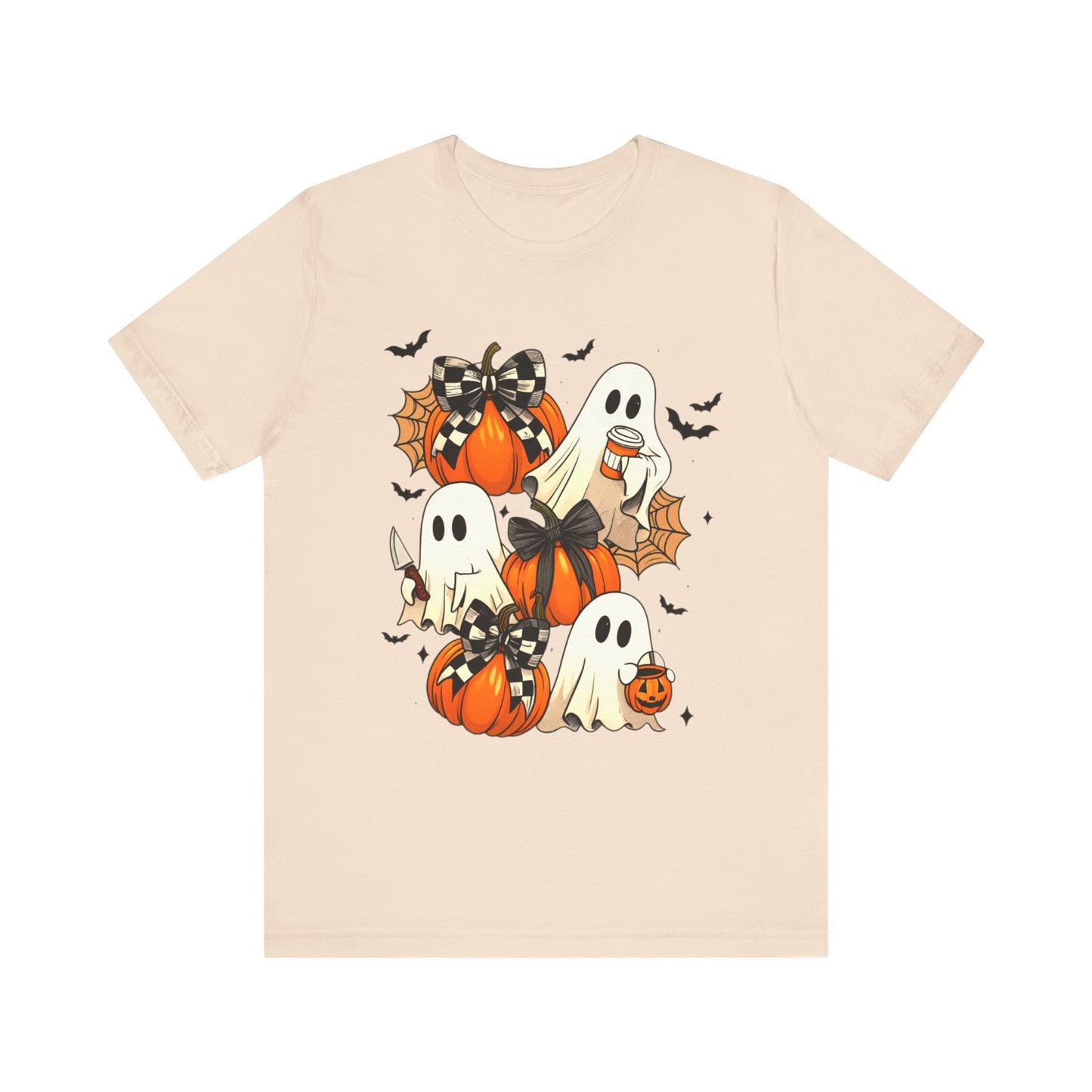 Halloween Pumpkin Tee Coquette Pumpkins and Bats Shirt Fall Witchy Vibes Spooky Bat Graphic Tee, Halloween Spooky Coquette Gift For Friend