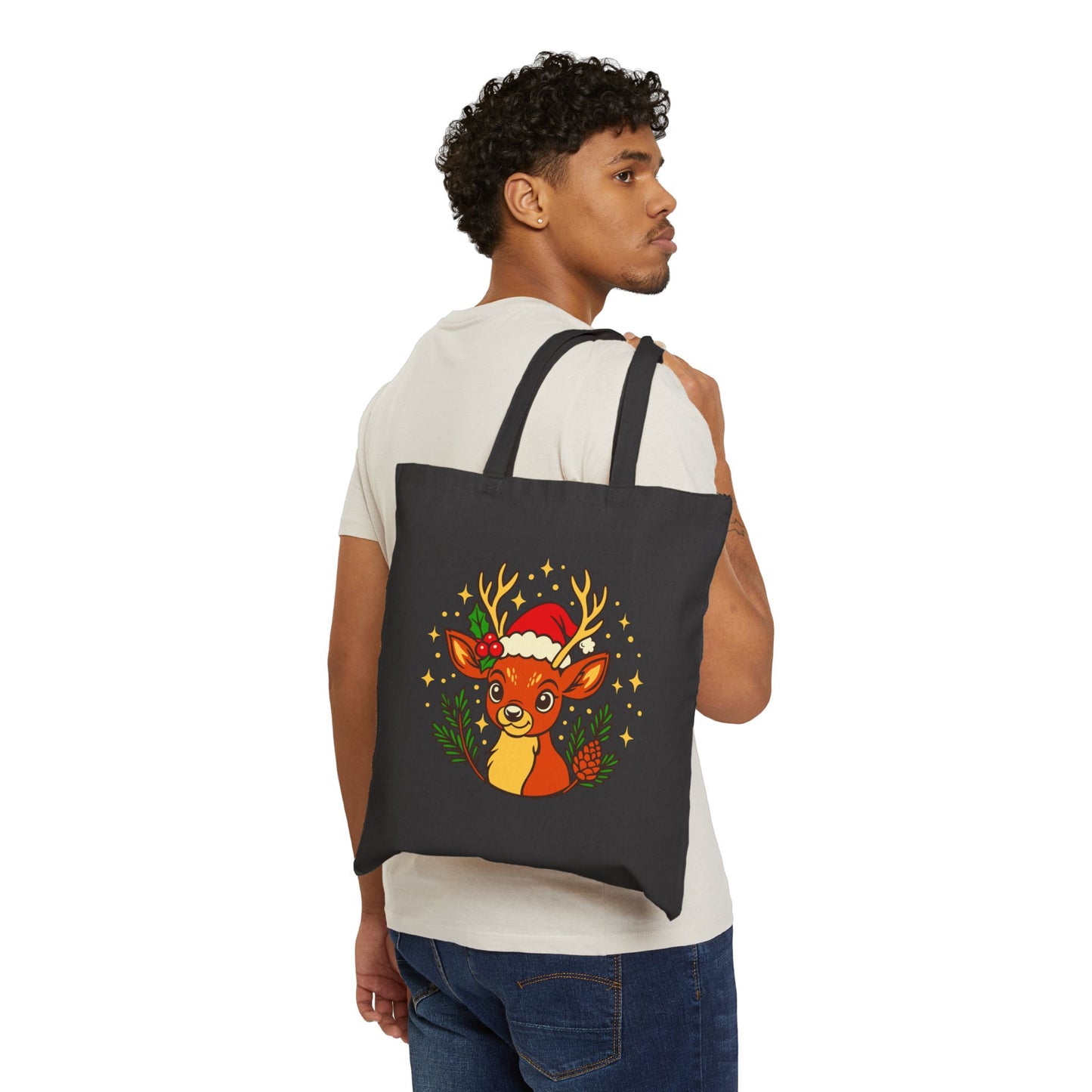 Festive Reindeer Tote Bag, Holiday Shopping Bag, Eco-Friendly Gift Bag, Christmas Reusable Tote, Cute Canvas Carryall