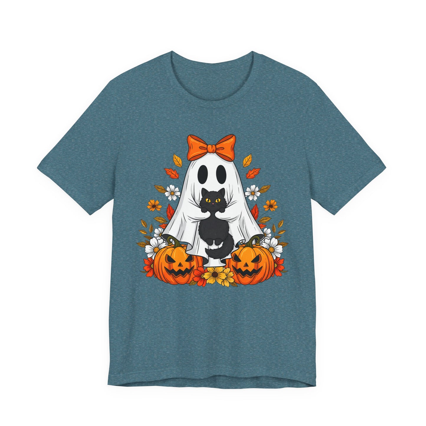 Halloween Cat Ghost Tee - Fall Tee, Spooky Shirt, Pumpkin Shirt, Unisex Halloween T-Shirt, Ghost Design