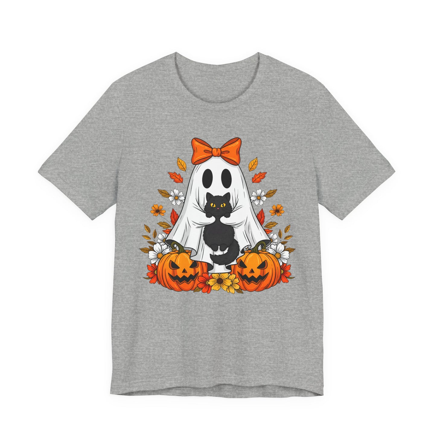 Halloween Cat Ghost Tee - Fall Tee, Spooky Shirt, Pumpkin Shirt, Unisex Halloween T-Shirt, Ghost Design