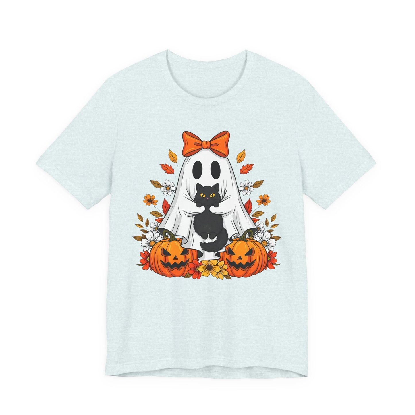 Halloween Cat Ghost Tee - Fall Tee, Spooky Shirt, Pumpkin Shirt, Unisex Halloween T-Shirt, Ghost Design