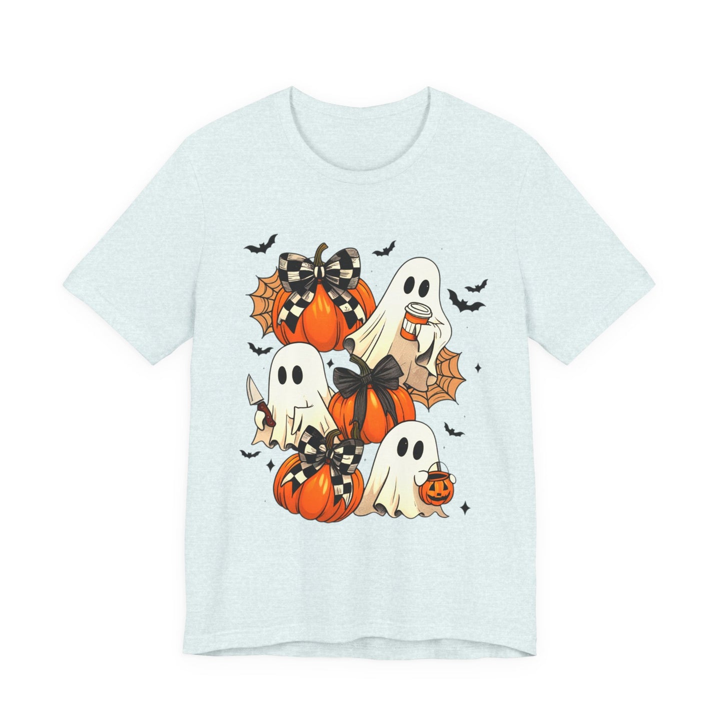 Halloween Pumpkin Tee Coquette Pumpkins and Bats Shirt Fall Witchy Vibes Spooky Bat Graphic Tee, Halloween Spooky Coquette Gift For Friend