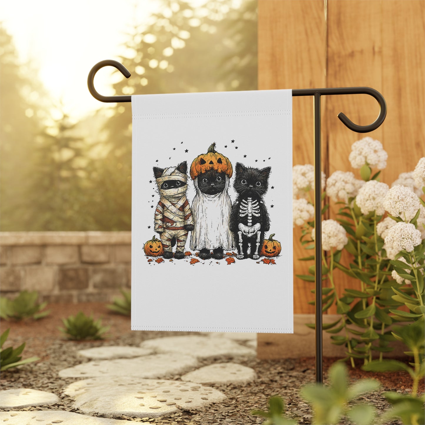 Halloween Cat Garden Banner, Outdoor Decoration, Black Cat Flag, Fall Decor, Spooky Garden Flag, Halloween Home Decor