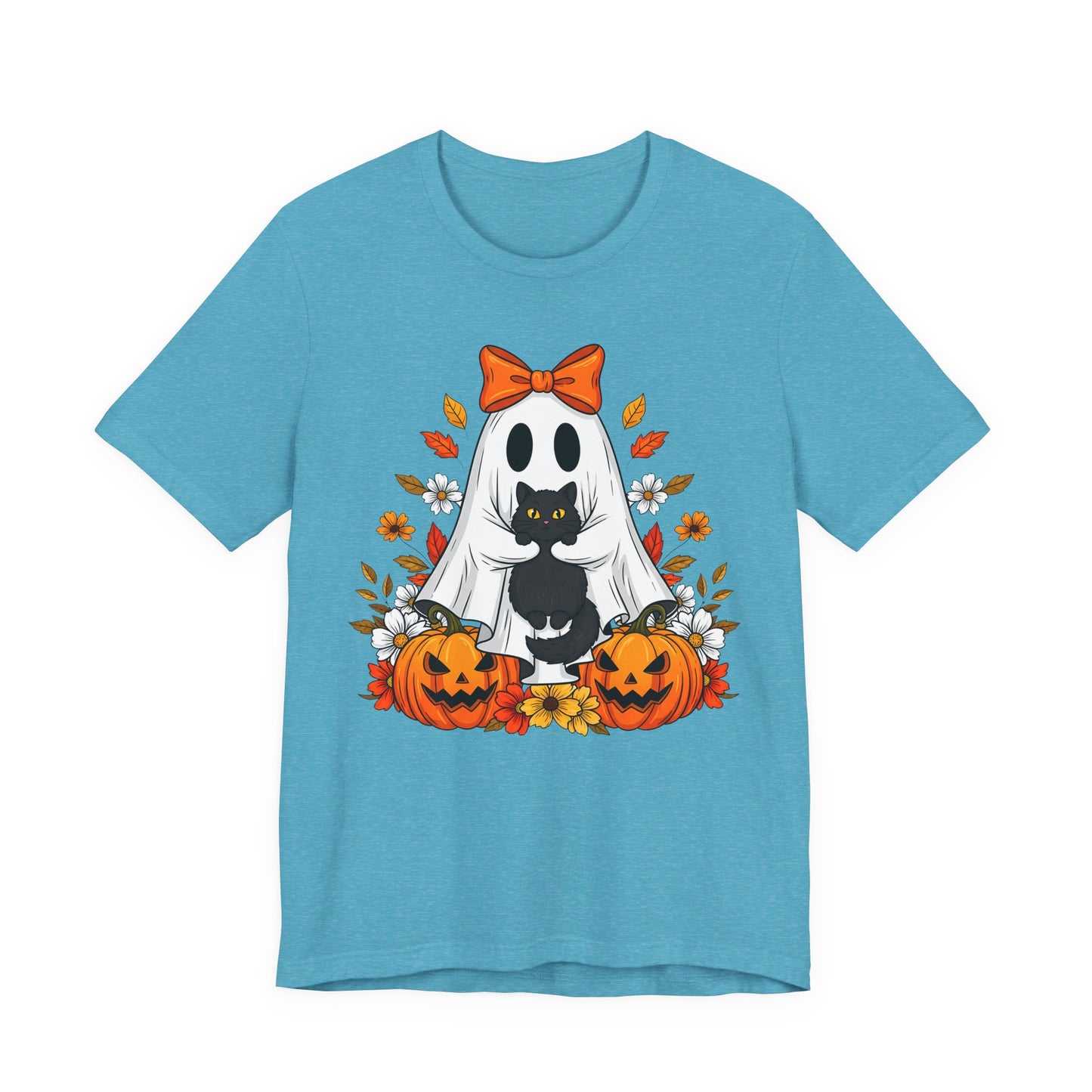 Halloween Cat Ghost Tee - Fall Tee, Spooky Shirt, Pumpkin Shirt, Unisex Halloween T-Shirt, Ghost Design