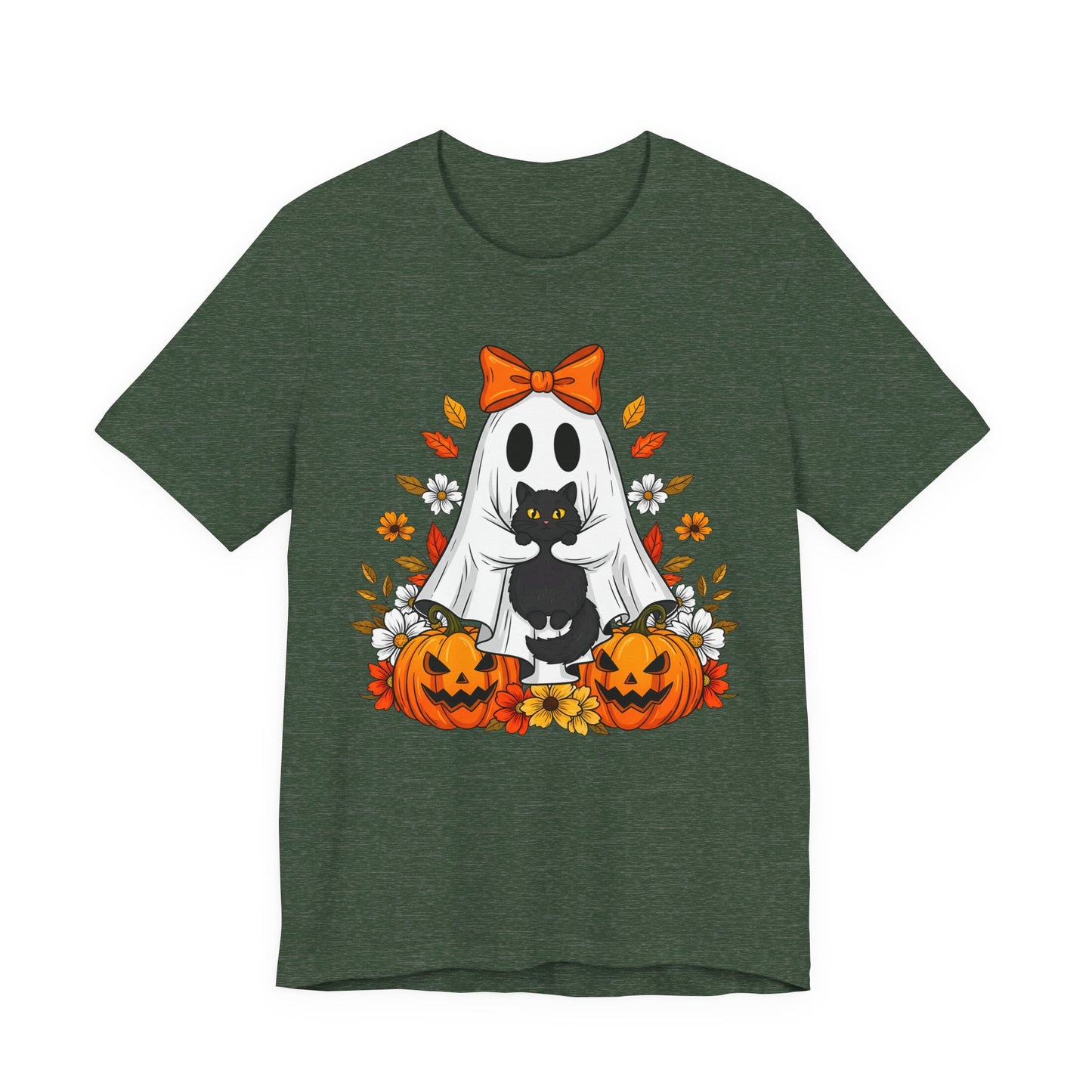 Halloween Cat Ghost Tee - Fall Tee, Spooky Shirt, Pumpkin Shirt, Unisex Halloween T-Shirt, Ghost Design