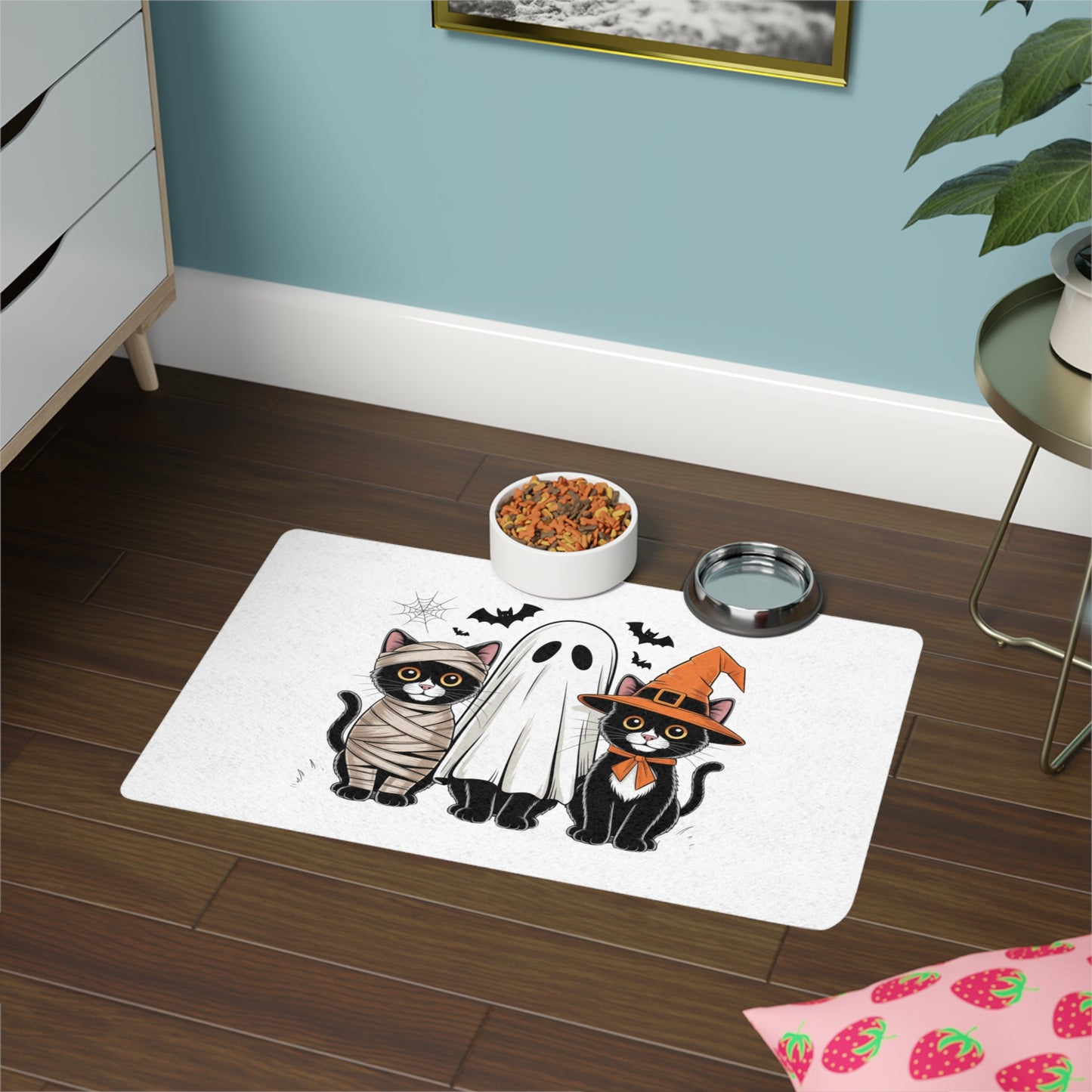Halloween Cat Pet Food Mat, Cute Halloween Decor for Pets, Cat Feeding Mat, Holiday Gift for Cat Lovers, Non-Slip Pet Mat