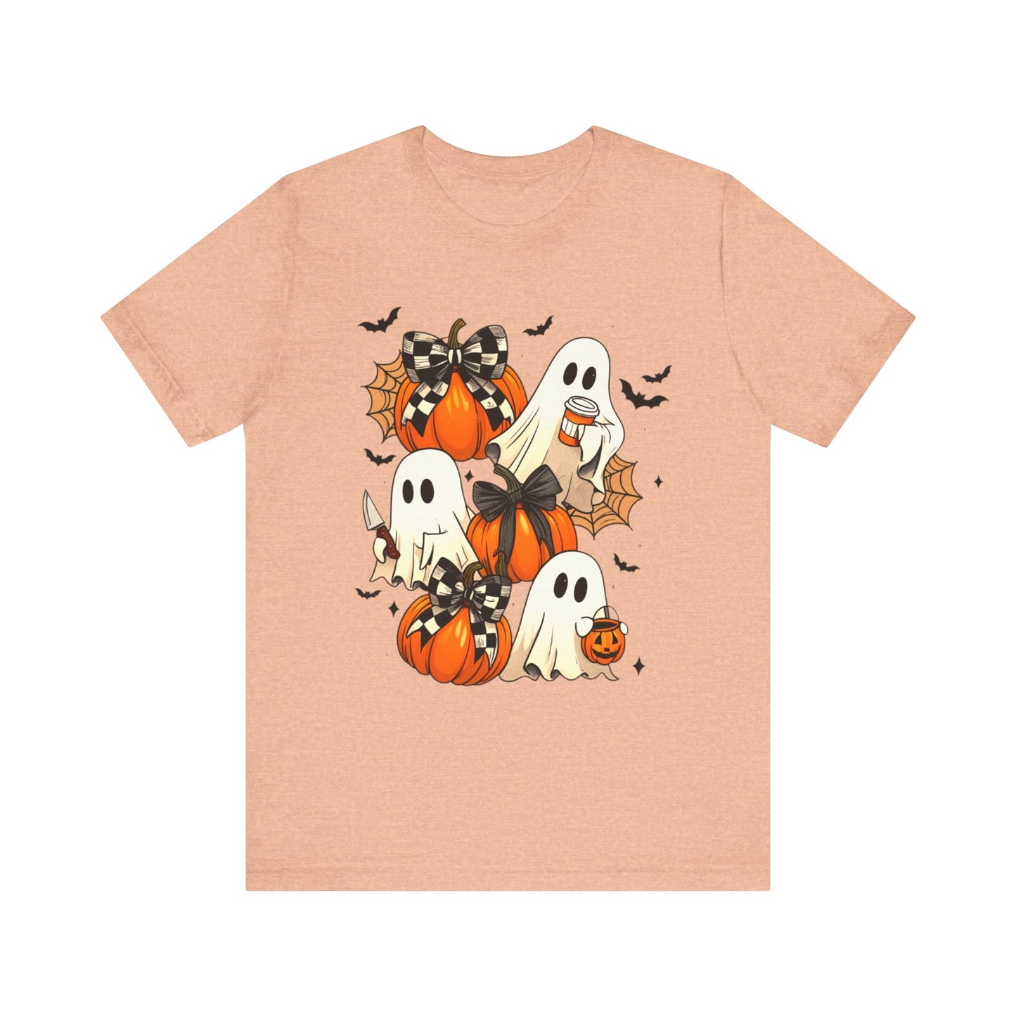Halloween Pumpkin Tee Coquette Pumpkins and Bats Shirt Fall Witchy Vibes Spooky Bat Graphic Tee, Halloween Spooky Coquette Gift For Friend