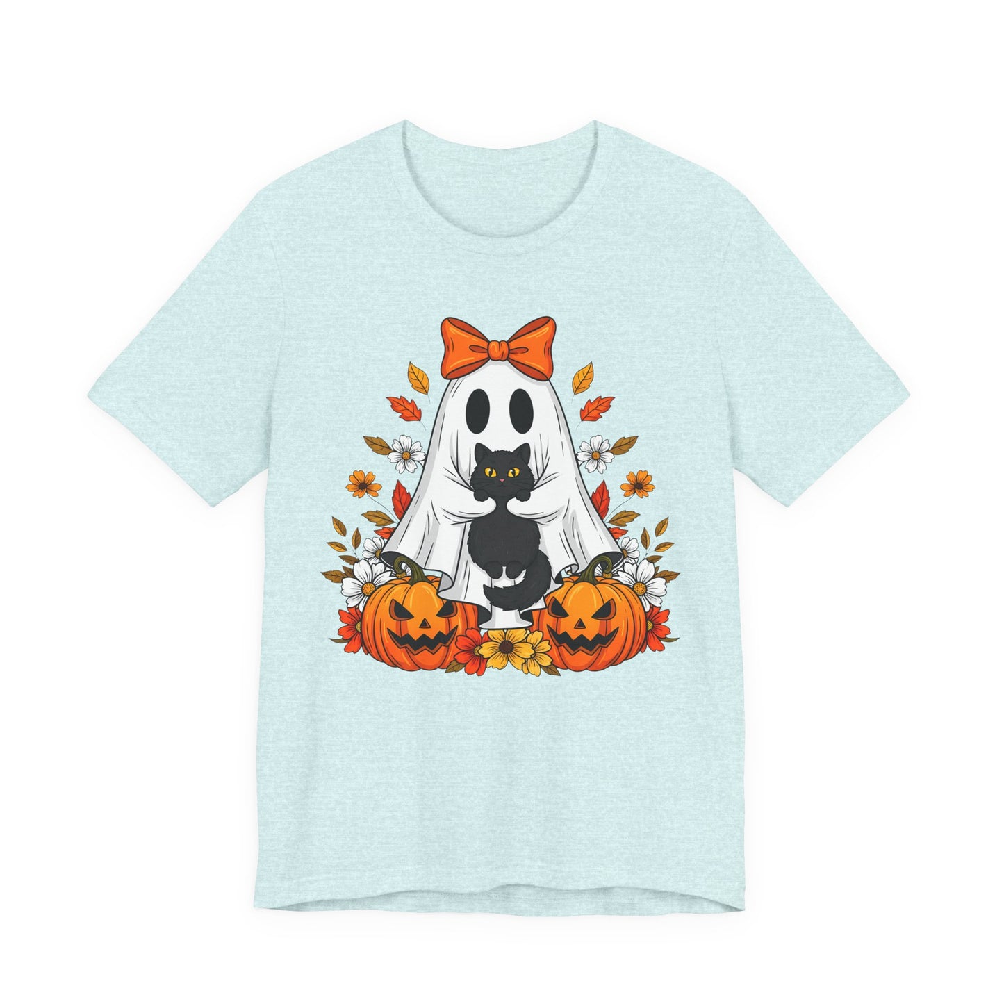 Halloween Cat Ghost Tee - Fall Tee, Spooky Shirt, Pumpkin Shirt, Unisex Halloween T-Shirt, Ghost Design