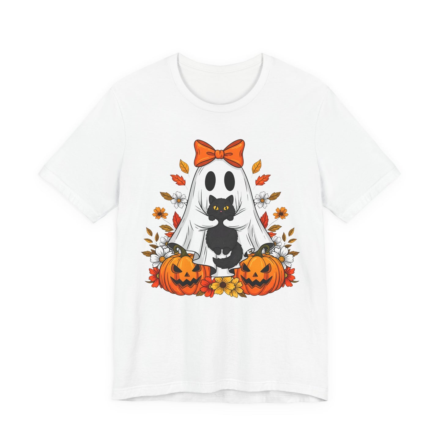 Halloween Cat Ghost Tee - Fall Tee, Spooky Shirt, Pumpkin Shirt, Unisex Halloween T-Shirt, Ghost Design