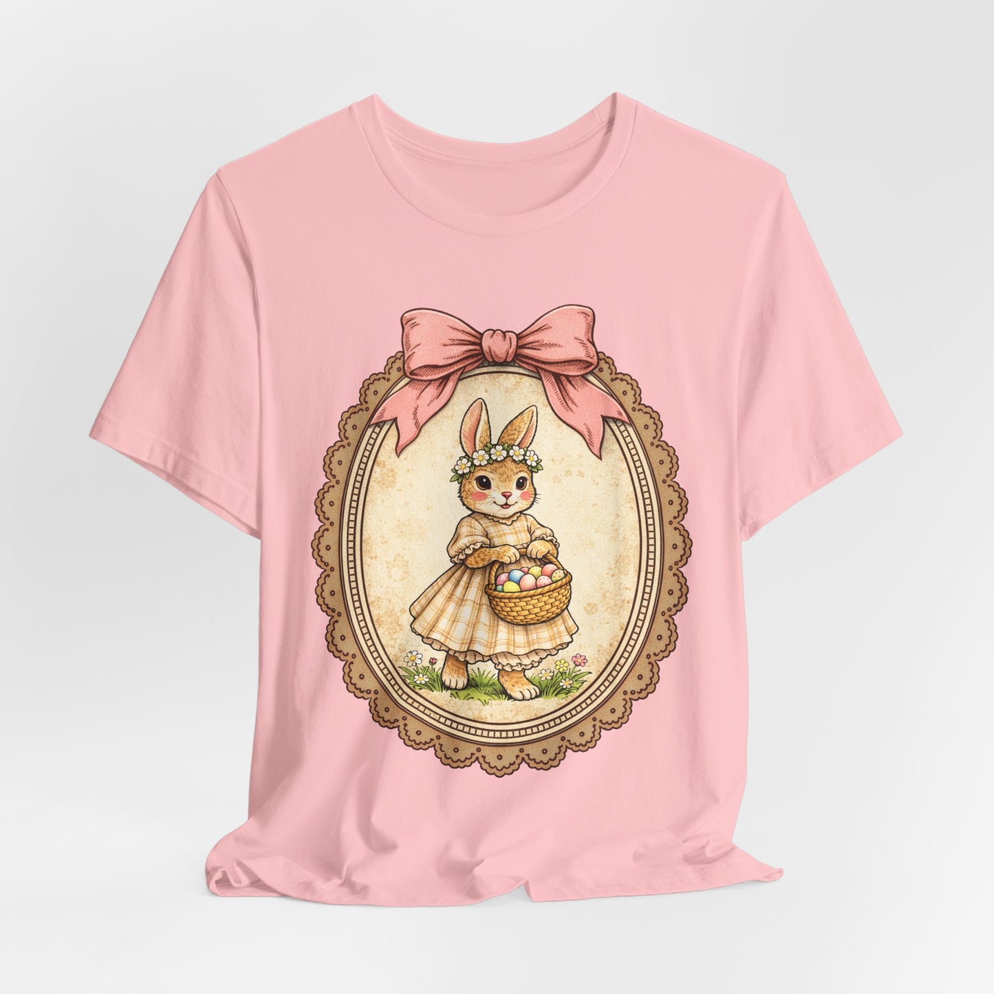 Easter Bunny Vintage Frame Tee — Cute Bunny with Basket Graphic