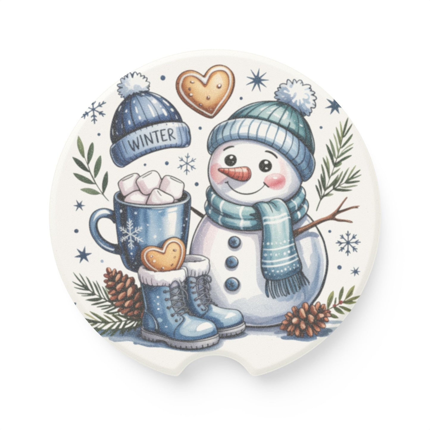 Winter Snowman Car Coaster, Cute Coaster for Cars, Holiday Decor, Gift for Winter Lovers, Snowman Merchandise, Winter Themed Accessories