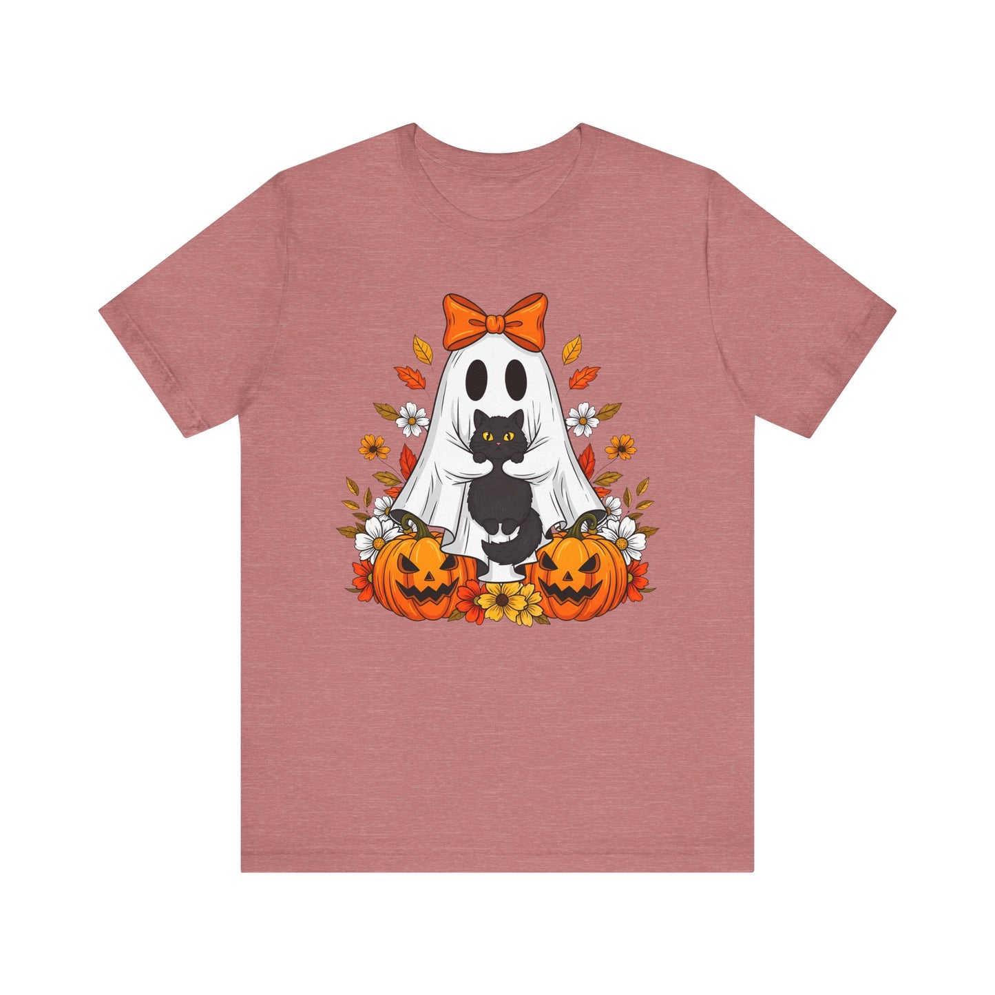 Halloween Cat Ghost Tee - Fall Tee, Spooky Shirt, Pumpkin Shirt, Unisex Halloween T-Shirt, Ghost Design