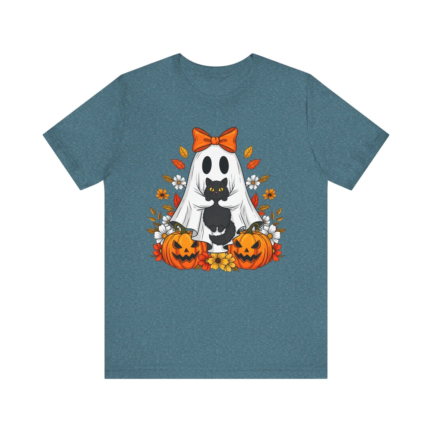 Halloween Cat Ghost Tee - Fall Tee, Spooky Shirt, Pumpkin Shirt, Unisex Halloween T-Shirt, Ghost Design