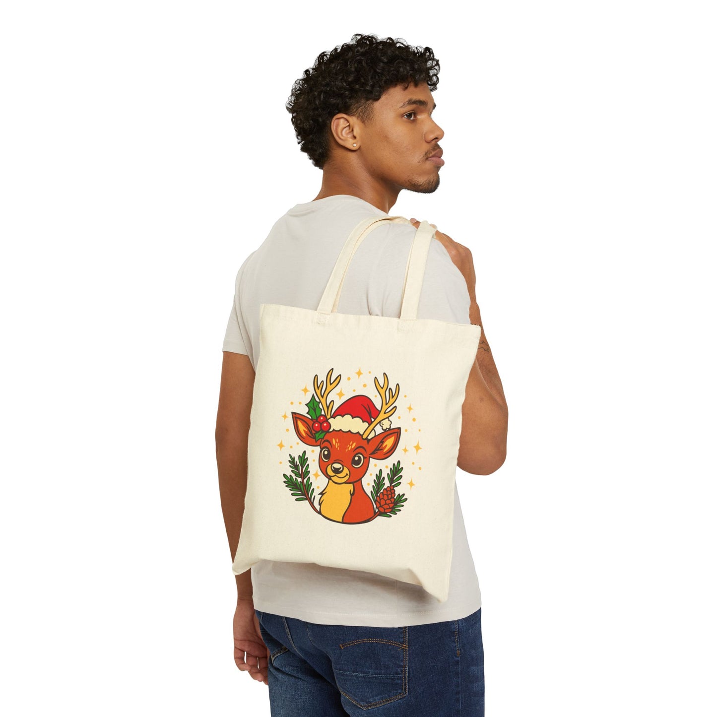 Festive Reindeer Tote Bag, Holiday Shopping Bag, Eco-Friendly Gift Bag, Christmas Reusable Tote, Cute Canvas Carryall