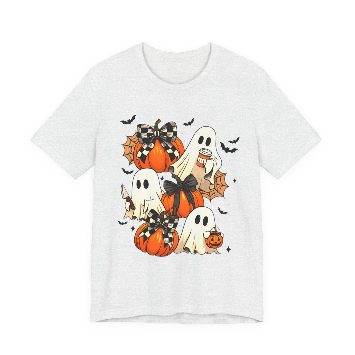Halloween Pumpkin Tee Coquette Pumpkins and Bats Shirt Fall Witchy Vibes Spooky Bat Graphic Tee, Halloween Spooky Coquette Gift For Friend
