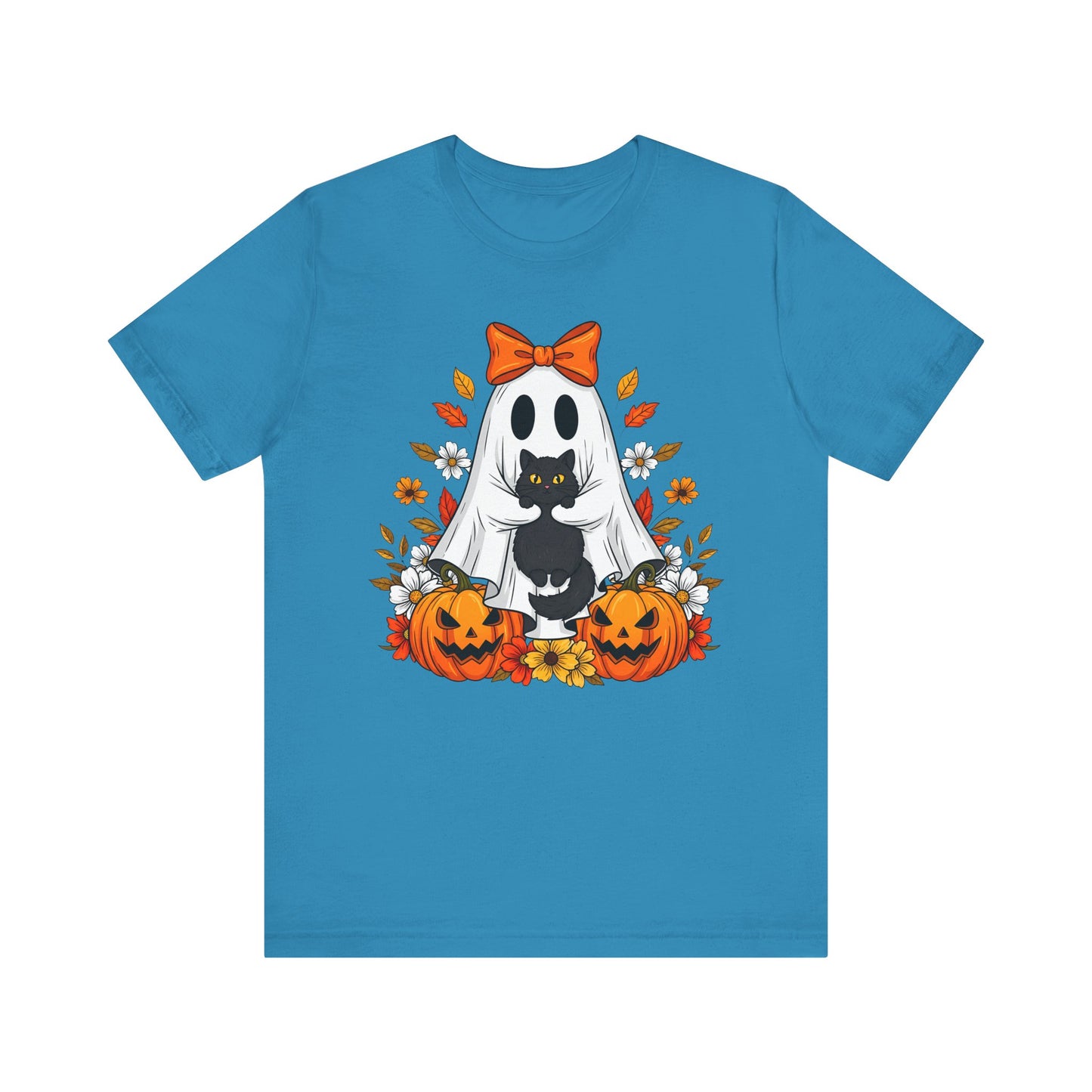 Halloween Cat Ghost Tee - Fall Tee, Spooky Shirt, Pumpkin Shirt, Unisex Halloween T-Shirt, Ghost Design
