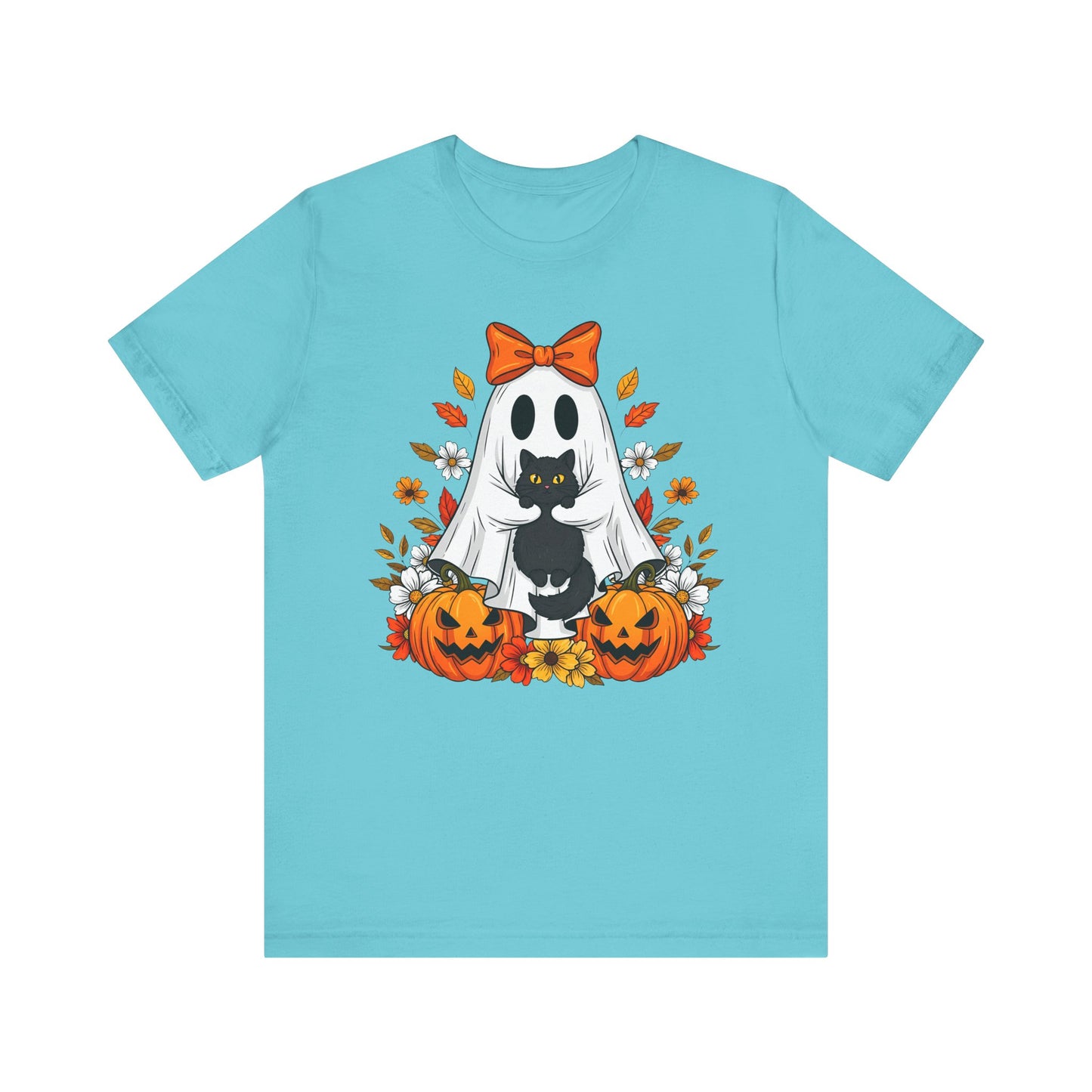 Halloween Cat Ghost Tee - Fall Tee, Spooky Shirt, Pumpkin Shirt, Unisex Halloween T-Shirt, Ghost Design