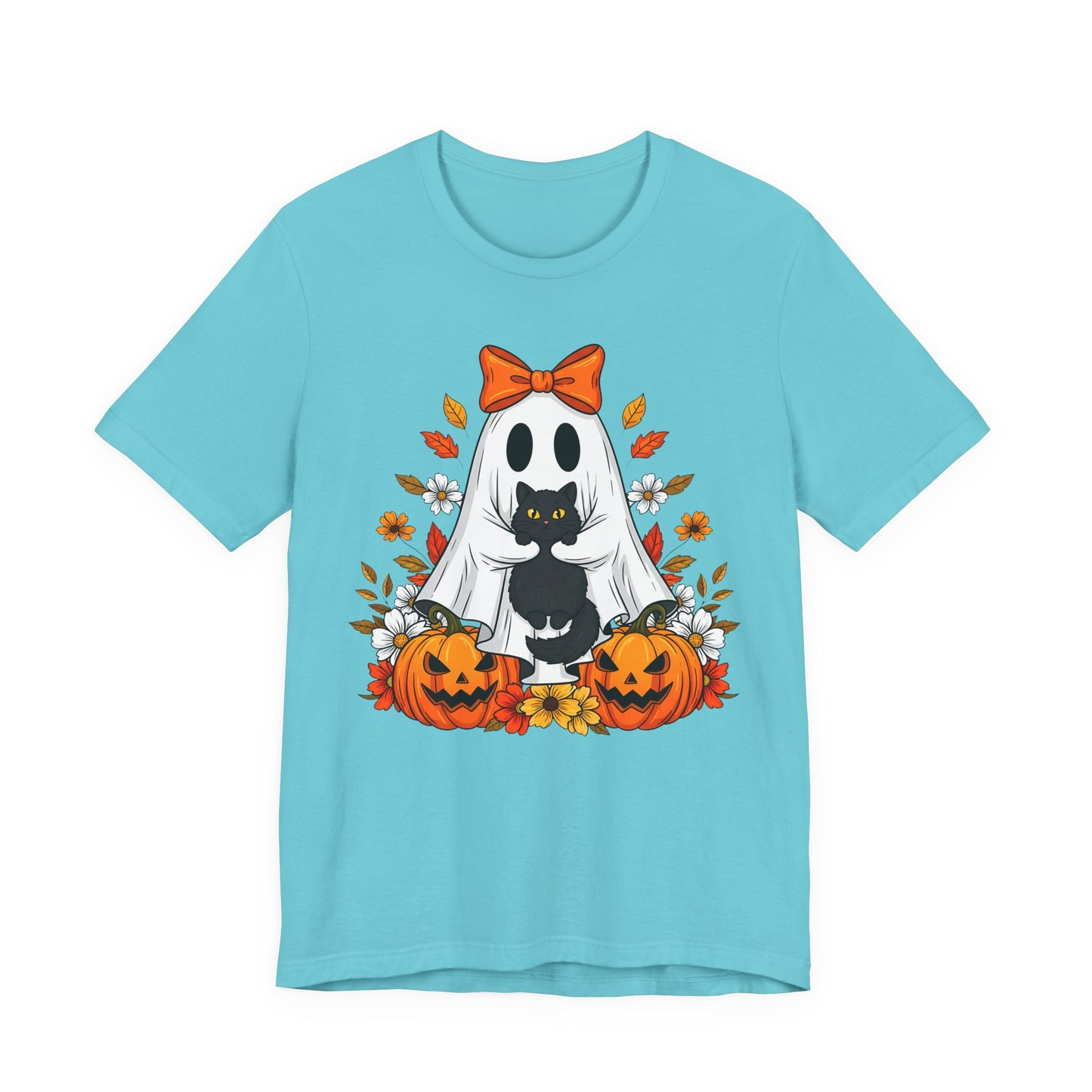 Halloween Cat Ghost Tee - Fall Tee, Spooky Shirt, Pumpkin Shirt, Unisex Halloween T-Shirt, Ghost Design