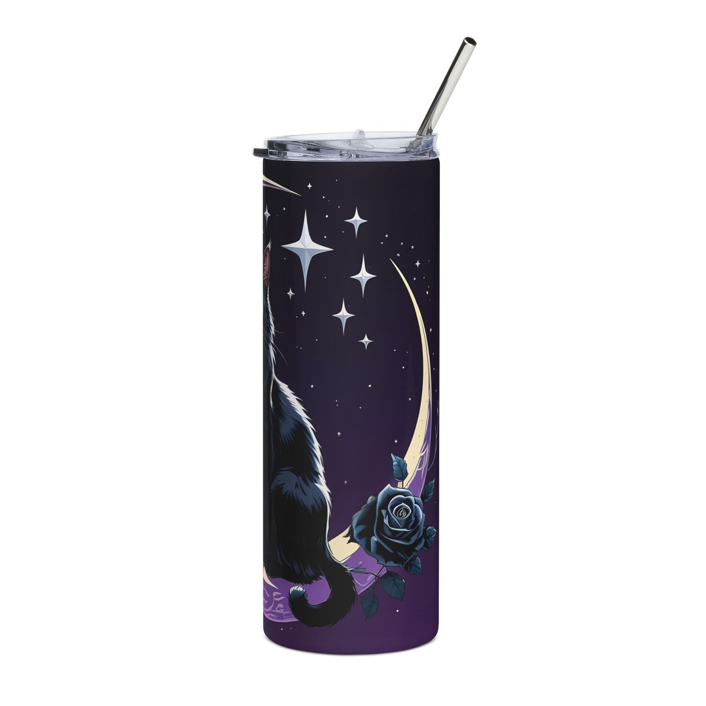 Black Cat Moon 20oz Stainless Steel Tumbler — Celestial Cat Travel Cup