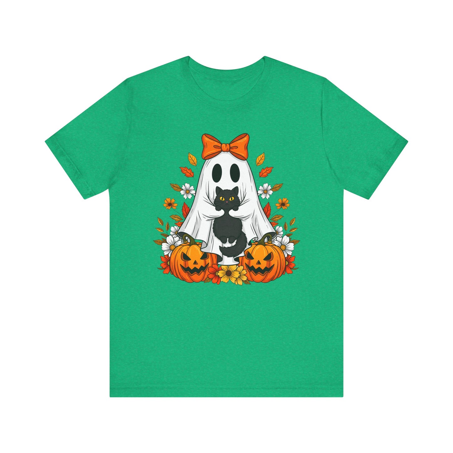 Halloween Cat Ghost Tee - Fall Tee, Spooky Shirt, Pumpkin Shirt, Unisex Halloween T-Shirt, Ghost Design