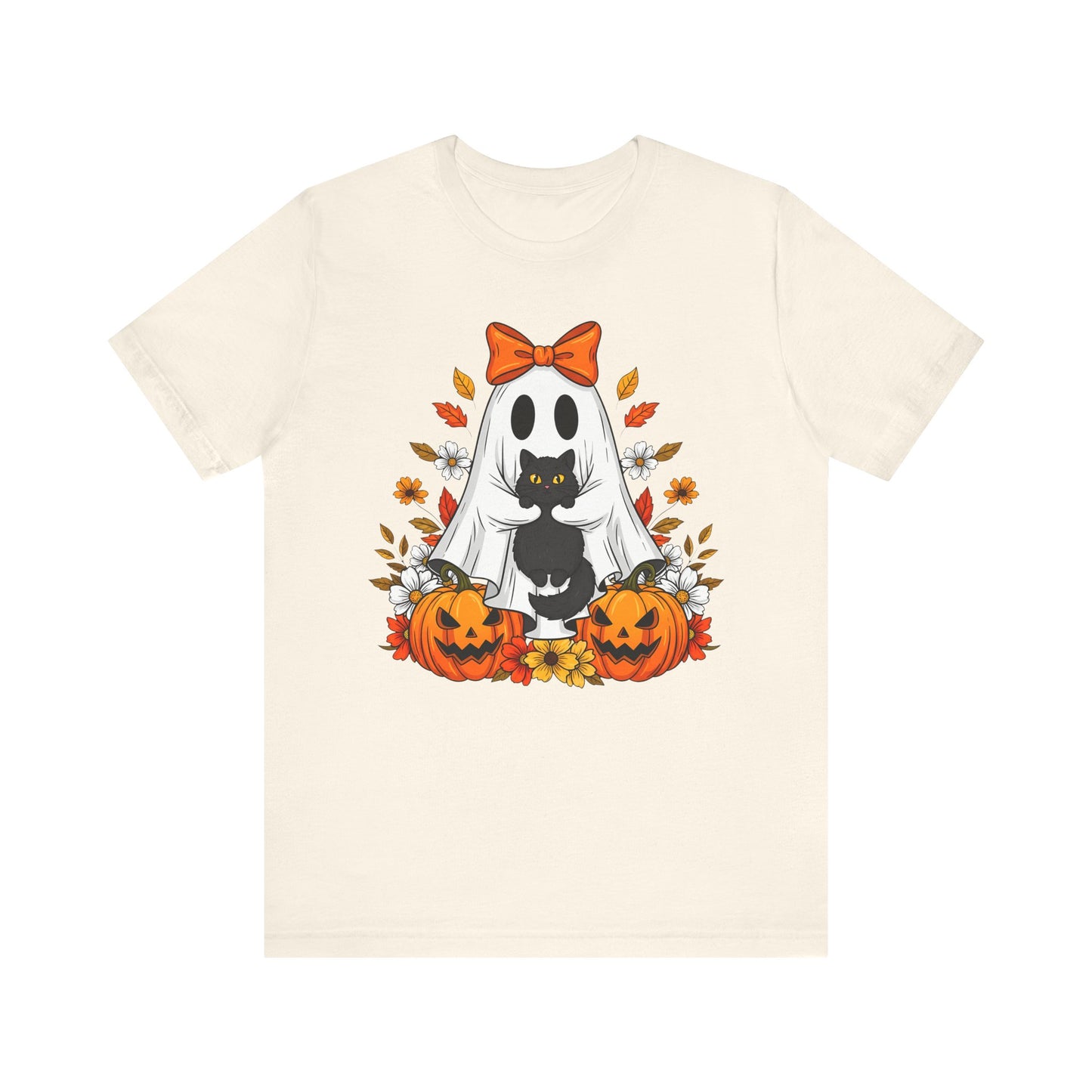 Halloween Cat Ghost Tee - Fall Tee, Spooky Shirt, Pumpkin Shirt, Unisex Halloween T-Shirt, Ghost Design