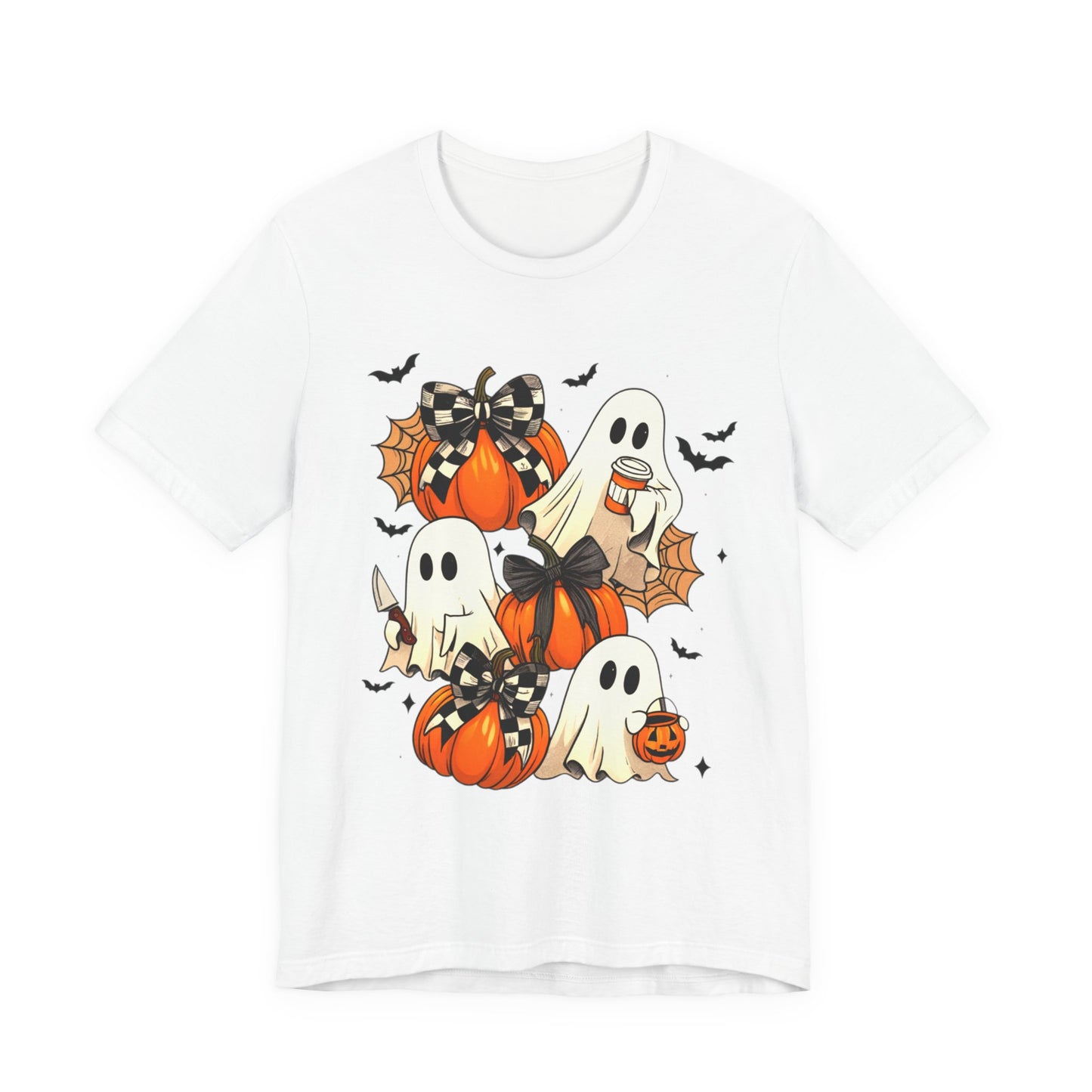 Halloween Pumpkin Tee Coquette Pumpkins and Bats Shirt Fall Witchy Vibes Spooky Bat Graphic Tee, Halloween Spooky Coquette Gift For Friend
