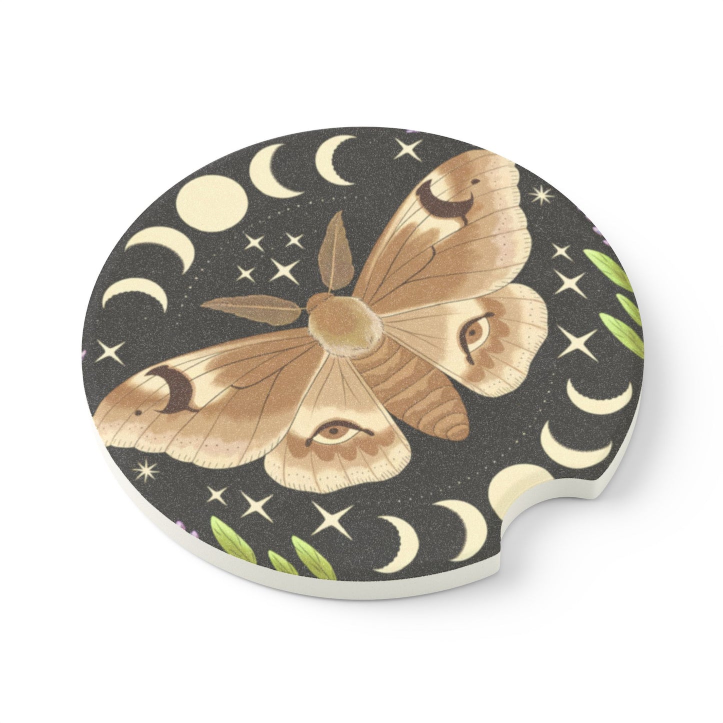 Moth Moon Car Coaster, Boho Car Accessories, Gift for Nature Lovers, Eco-Friendly Decor, Automotive Gifts for Her