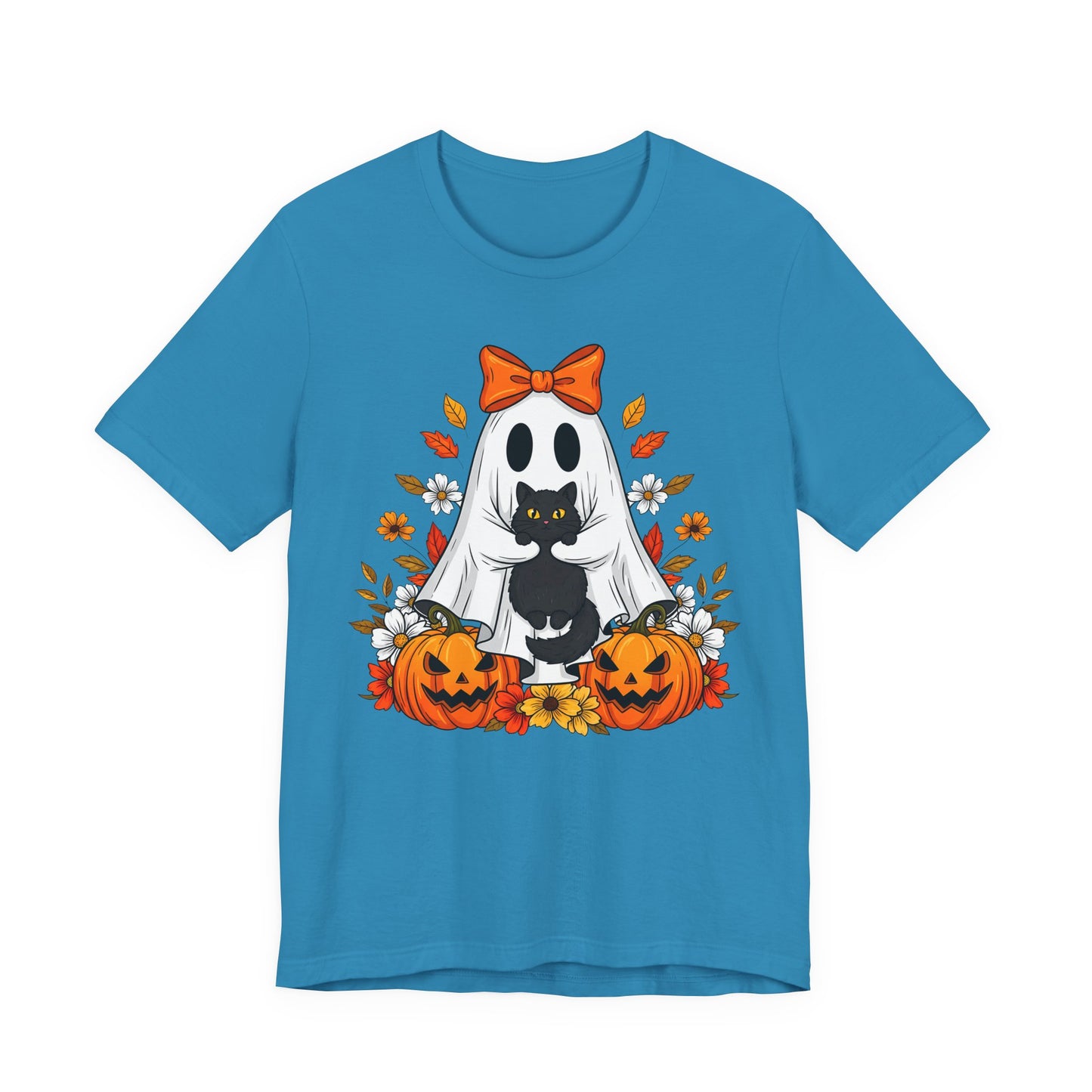 Halloween Cat Ghost Tee - Fall Tee, Spooky Shirt, Pumpkin Shirt, Unisex Halloween T-Shirt, Ghost Design