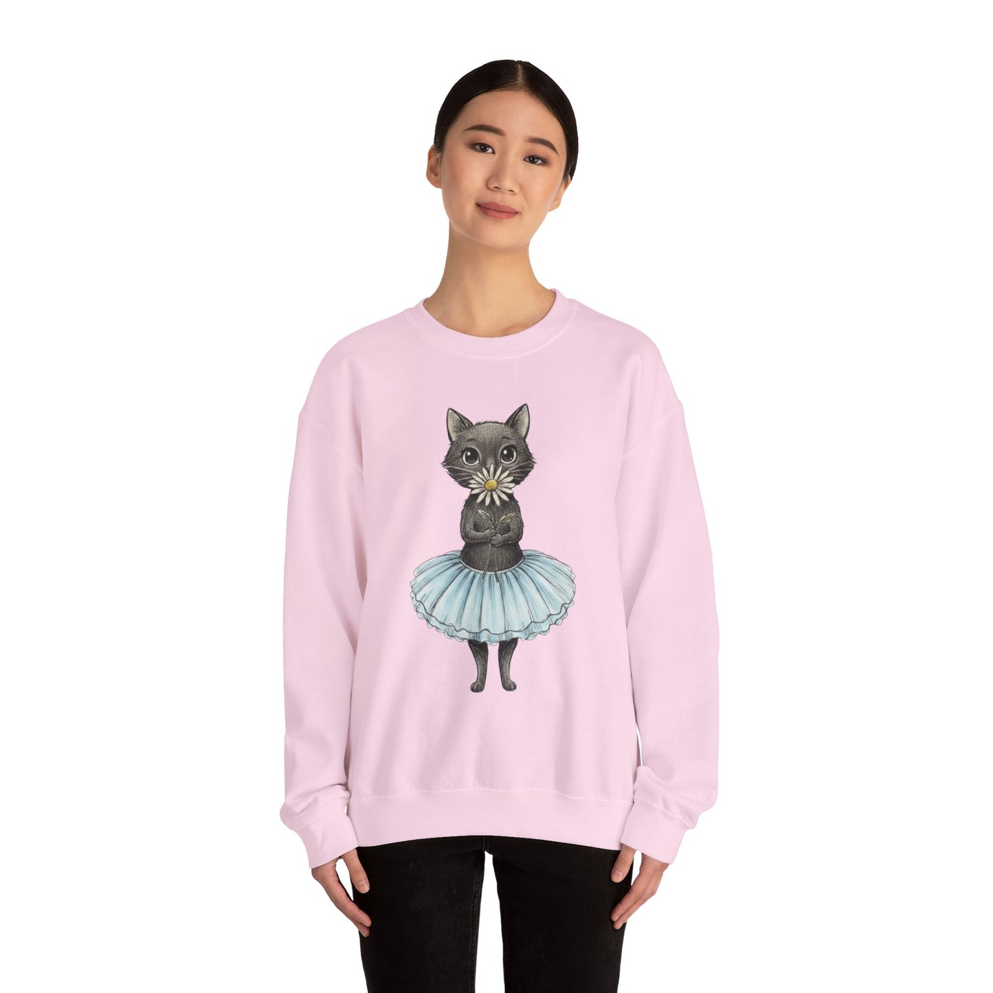 Ballerina Cat Holding A Daisy Unisex Heavy Blend™ Crewneck Sweatshirt