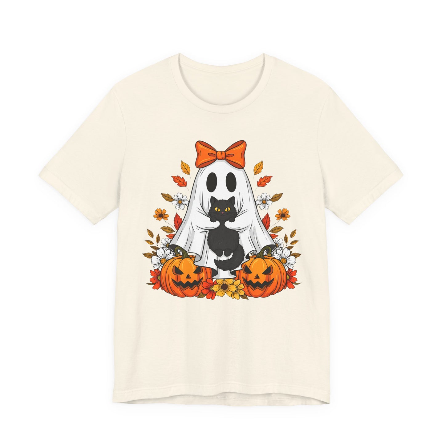 Halloween Cat Ghost Tee - Fall Tee, Spooky Shirt, Pumpkin Shirt, Unisex Halloween T-Shirt, Ghost Design