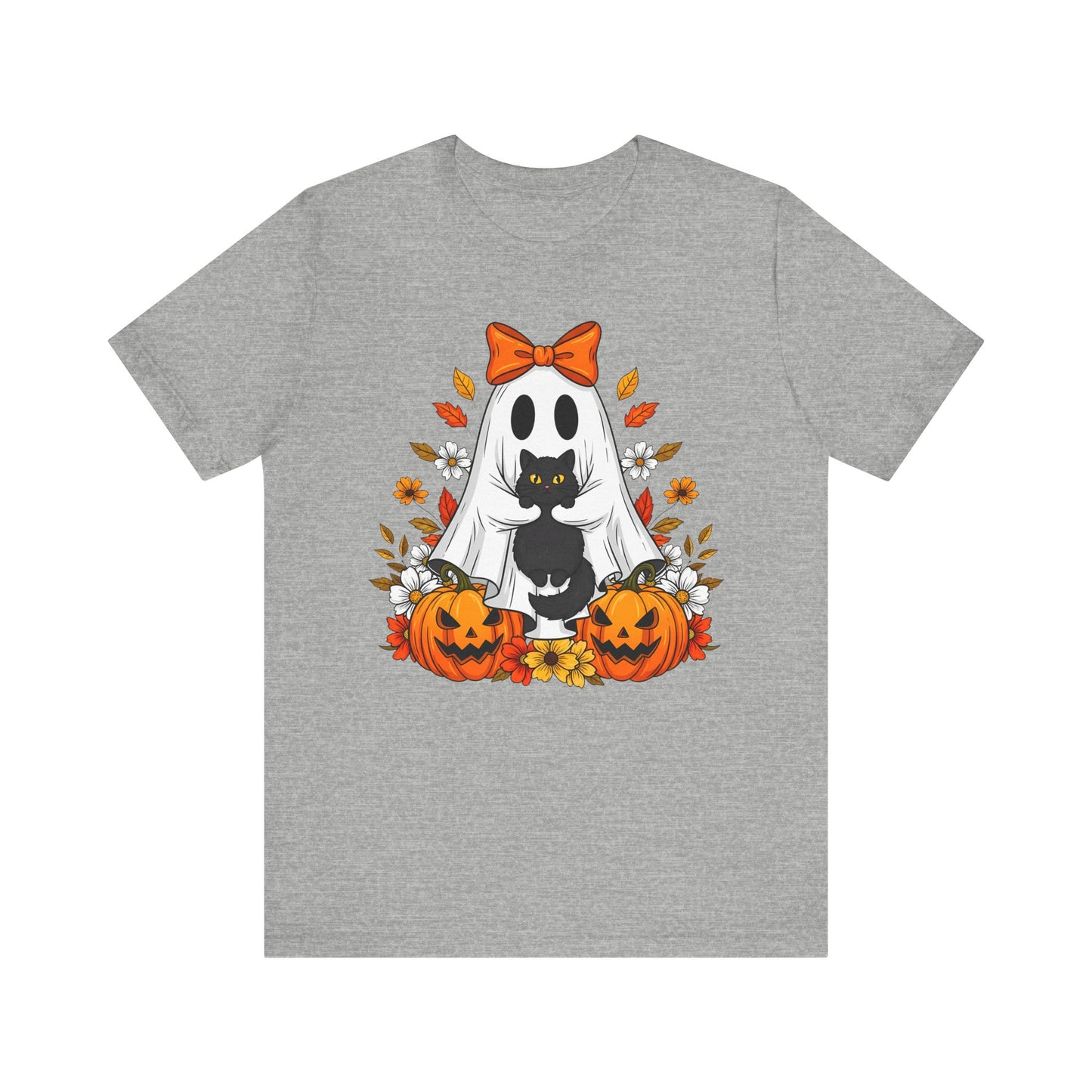 Halloween Cat Ghost Tee - Fall Tee, Spooky Shirt, Pumpkin Shirt, Unisex Halloween T-Shirt, Ghost Design