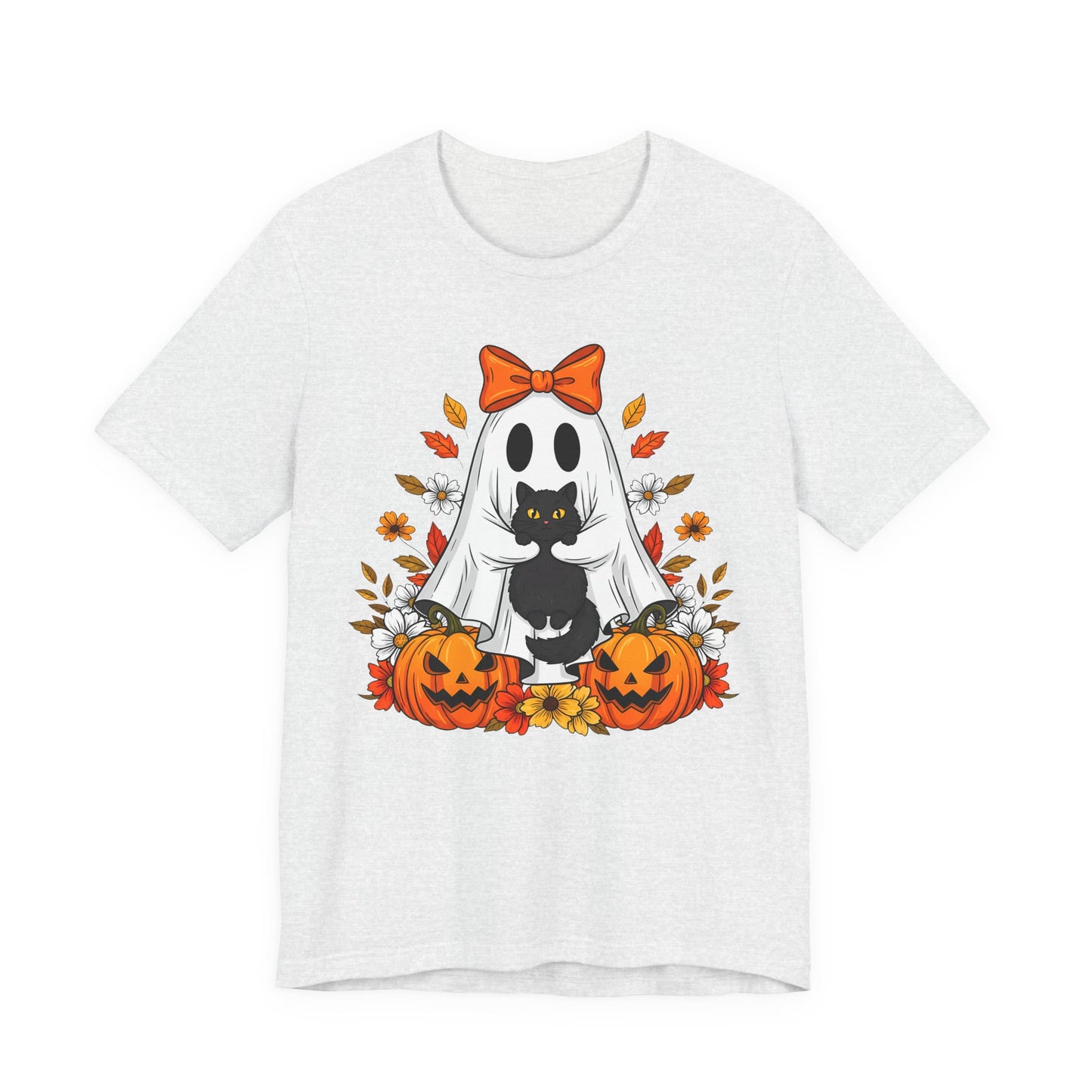 Halloween Cat Ghost Tee - Fall Tee, Spooky Shirt, Pumpkin Shirt, Unisex Halloween T-Shirt, Ghost Design