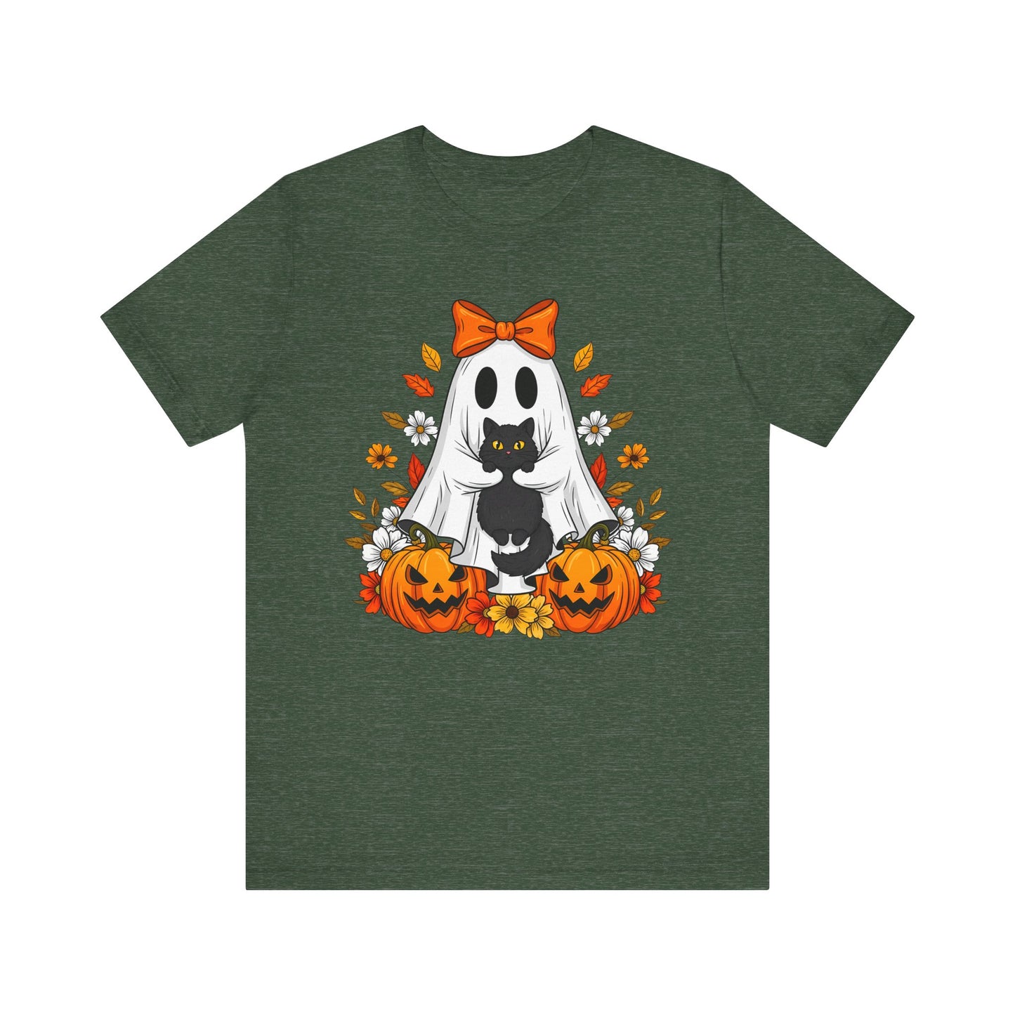 Halloween Cat Ghost Tee - Fall Tee, Spooky Shirt, Pumpkin Shirt, Unisex Halloween T-Shirt, Ghost Design