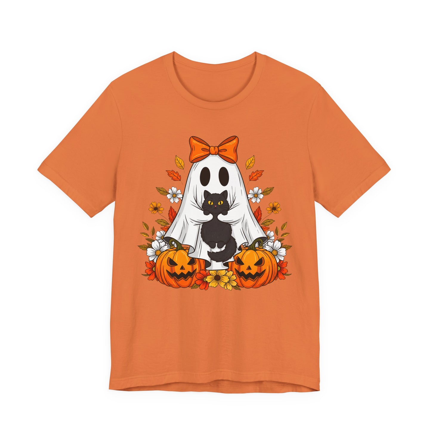 Halloween Cat Ghost Tee - Fall Tee, Spooky Shirt, Pumpkin Shirt, Unisex Halloween T-Shirt, Ghost Design