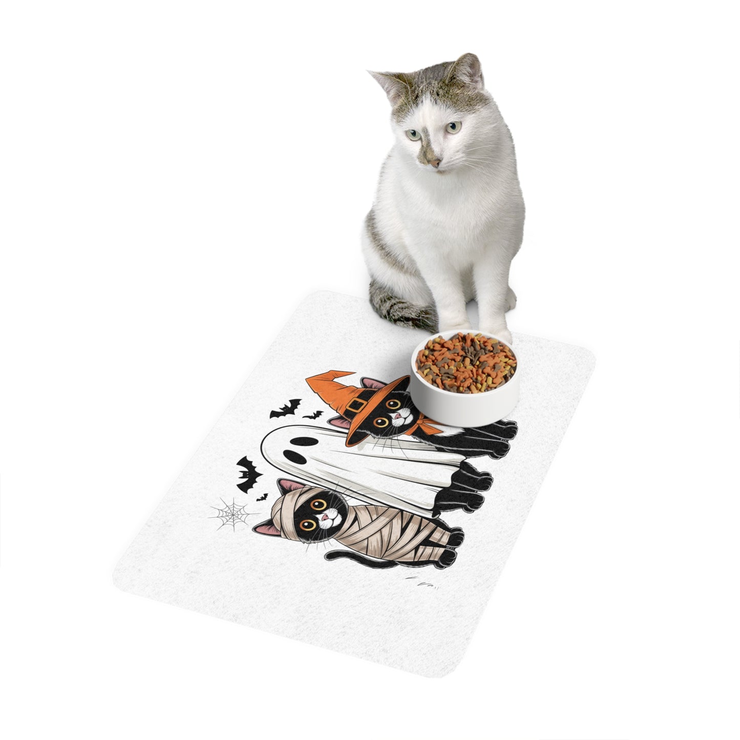 Halloween Cat Pet Food Mat, Cute Halloween Decor for Pets, Cat Feeding Mat, Holiday Gift for Cat Lovers, Non-Slip Pet Mat