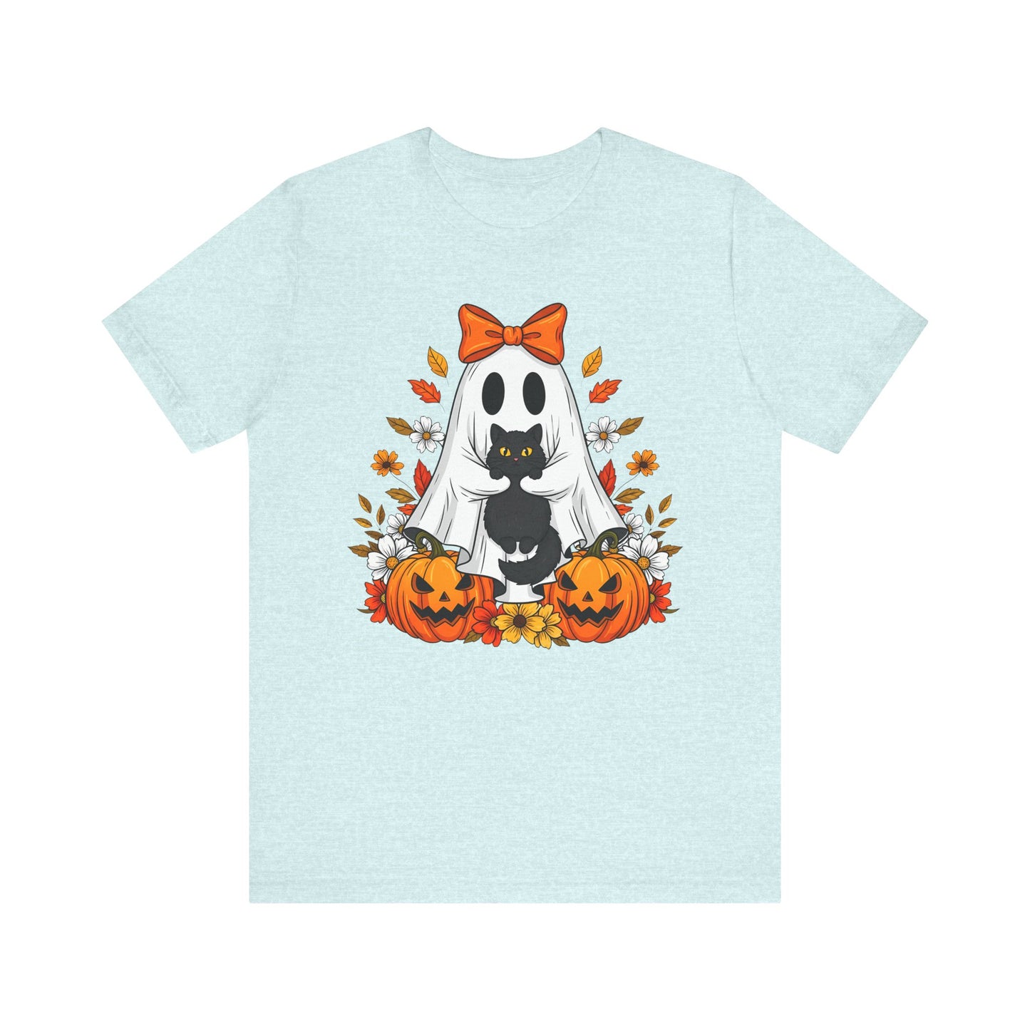 Halloween Cat Ghost Tee - Fall Tee, Spooky Shirt, Pumpkin Shirt, Unisex Halloween T-Shirt, Ghost Design