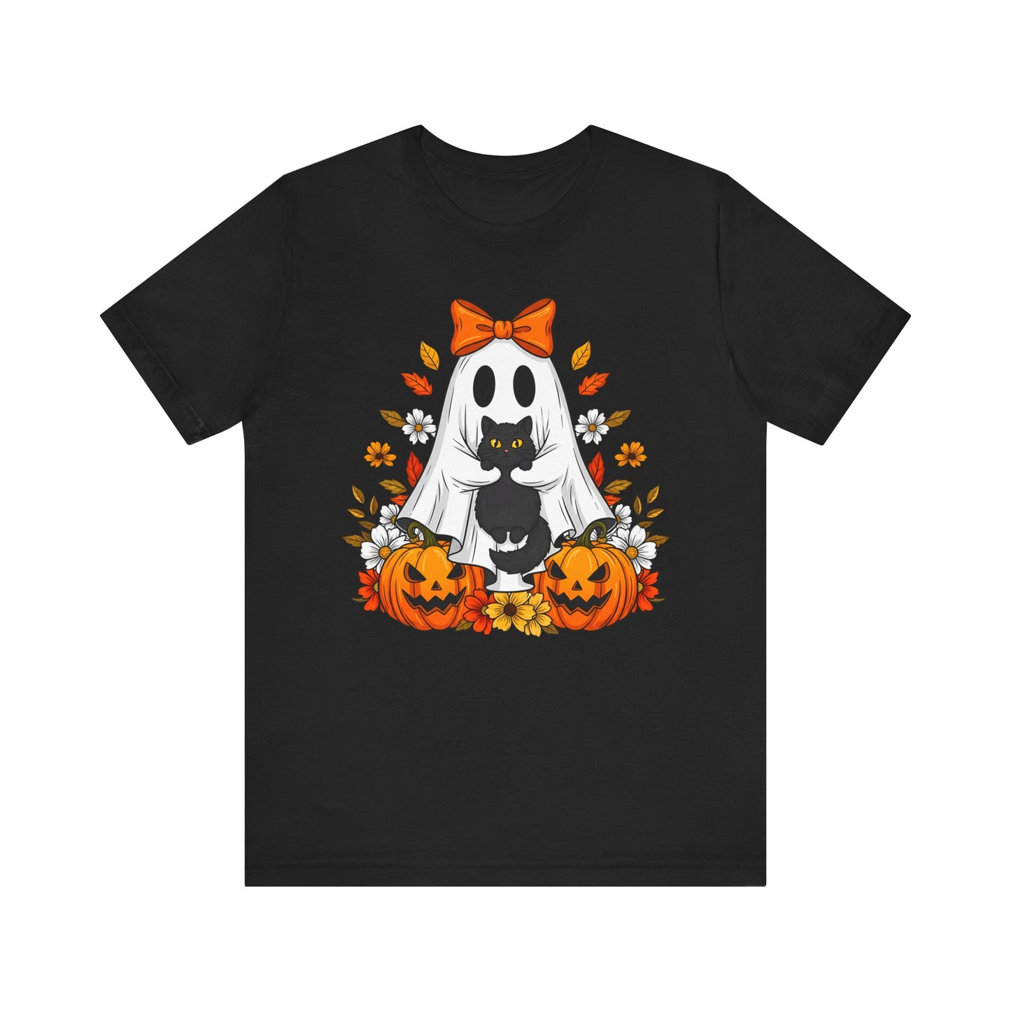 Halloween Cat Ghost Tee - Fall Tee, Spooky Shirt, Pumpkin Shirt, Unisex Halloween T-Shirt, Ghost Design