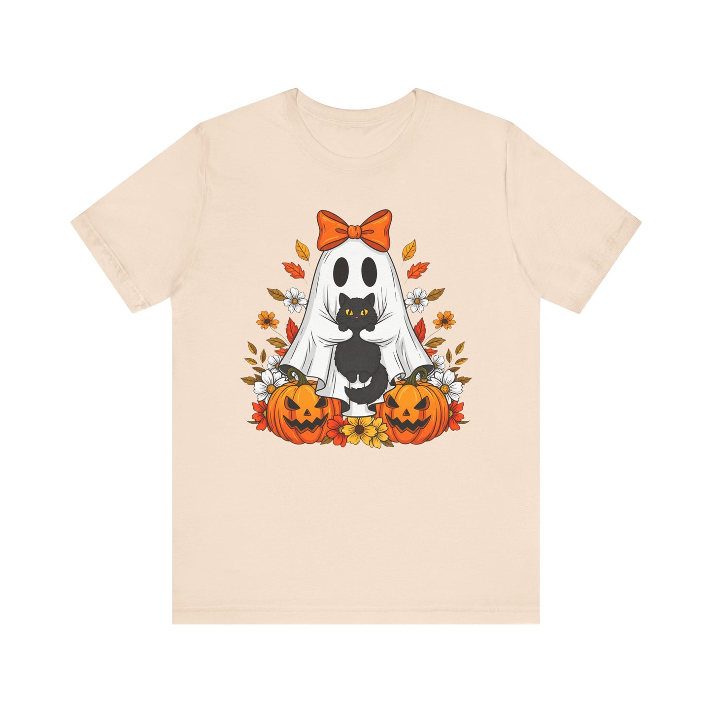 Halloween Cat Ghost Tee - Fall Tee, Spooky Shirt, Pumpkin Shirt, Unisex Halloween T-Shirt, Ghost Design