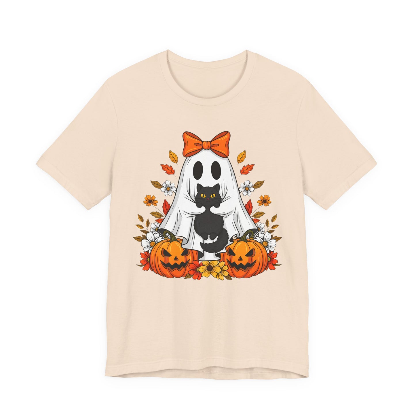 Halloween Cat Ghost Tee - Fall Tee, Spooky Shirt, Pumpkin Shirt, Unisex Halloween T-Shirt, Ghost Design