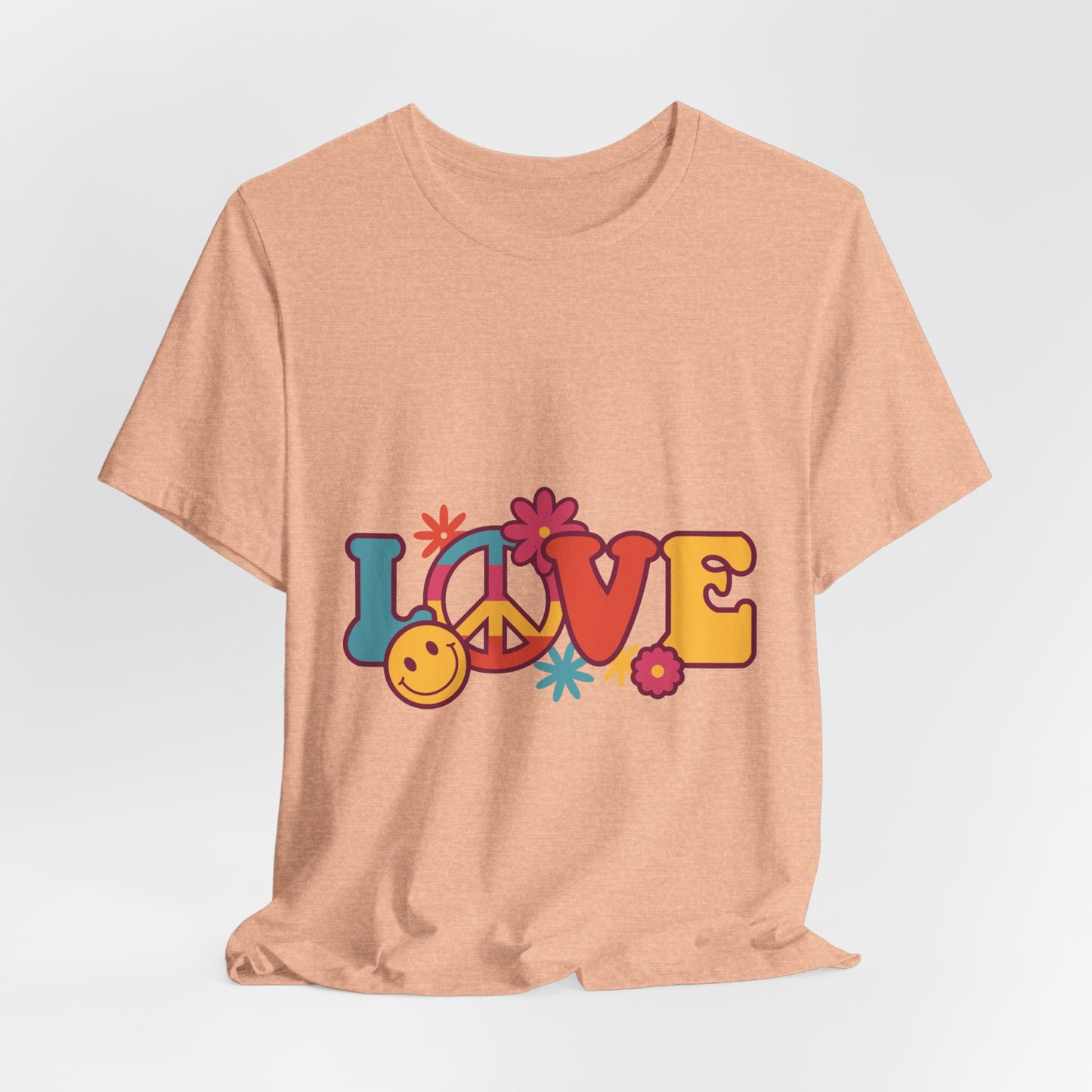 Love Retro Floral Tee — Peace Sign & Smiley Graphic T-Shirt