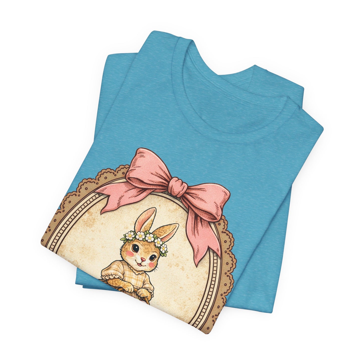 Easter Bunny Vintage Frame Tee — Cute Bunny with Basket Graphic