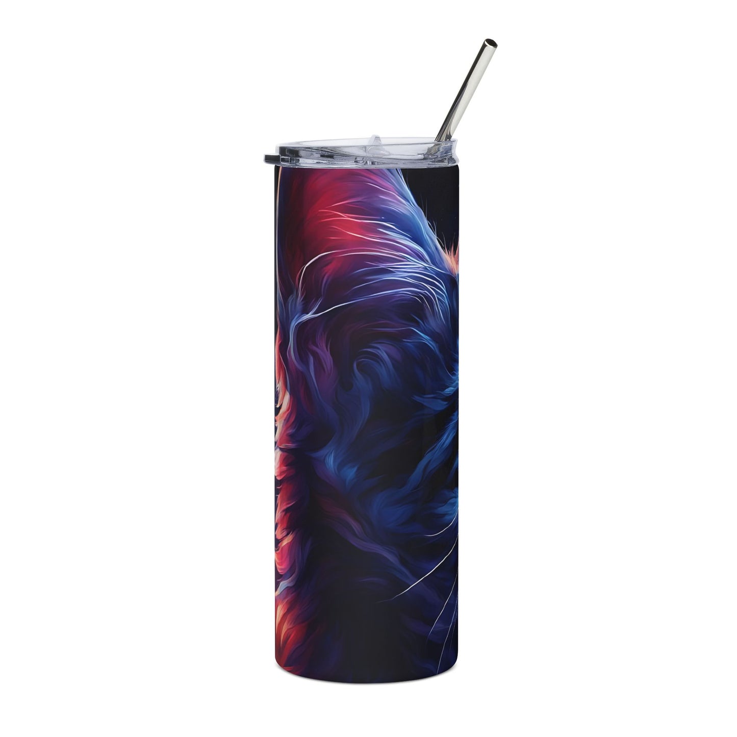 20oz Stainless Steel Tumbler — Neon Blue Cat Art Travel Mug